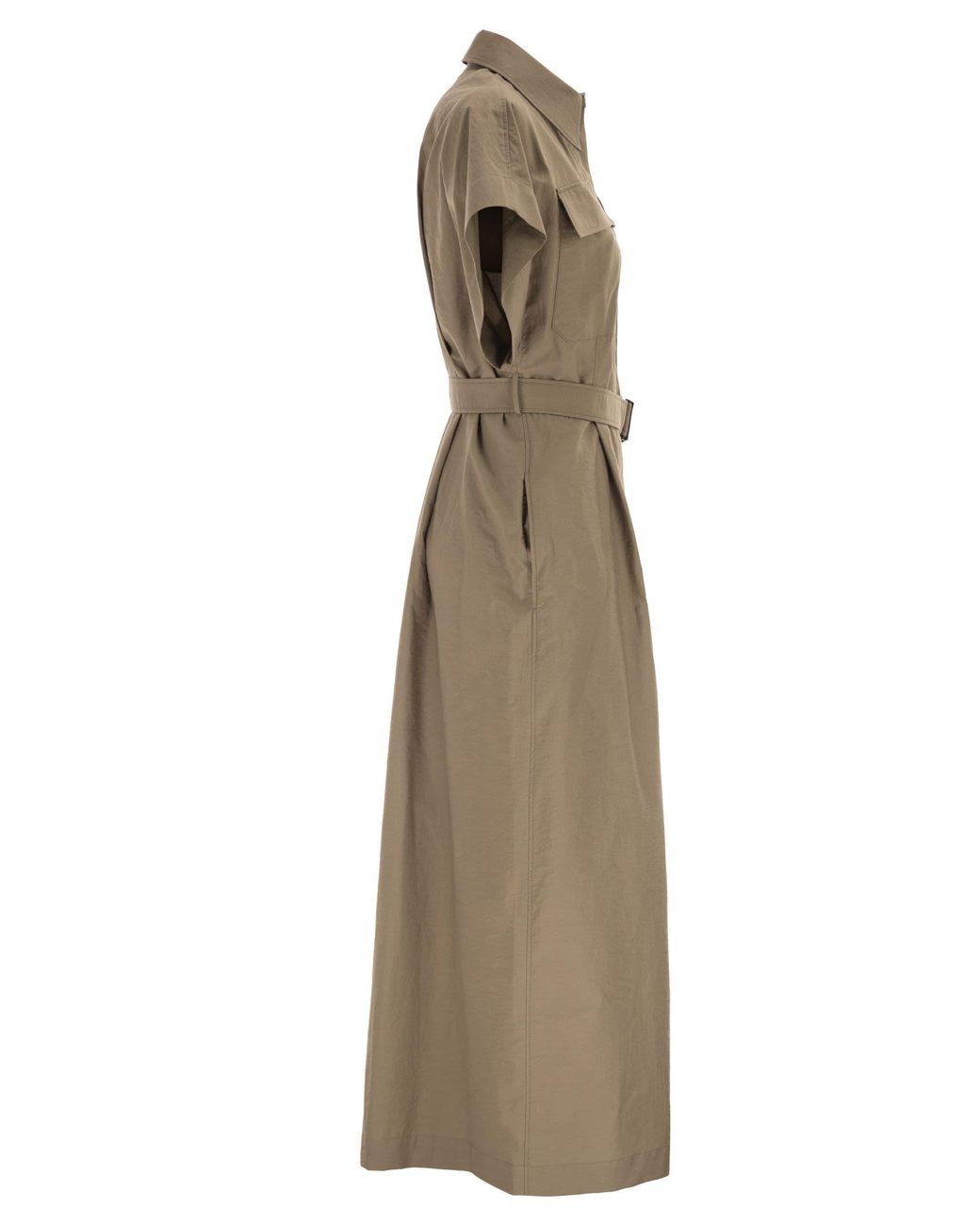 Brunello Cucinelli Natural Short Sleeve Belted Dress