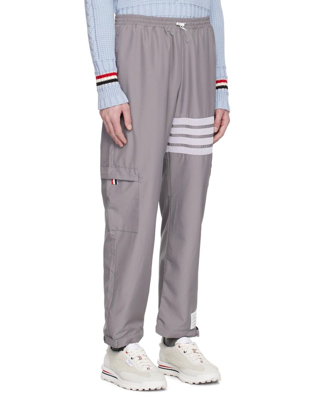 Thom Browne Gray High Waist -Bar Striped Track Pants for men
