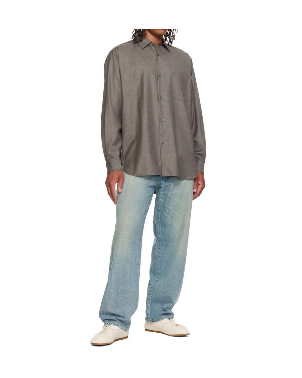 Ssstein Gray Oversized Wool Shirt With A Standard Collar for men