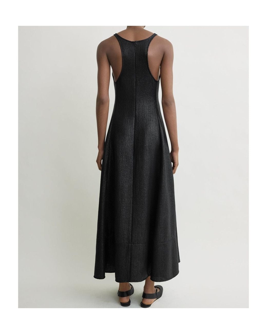 Totême Black Sculpted Shimmering Cotton Midi Tank Dress