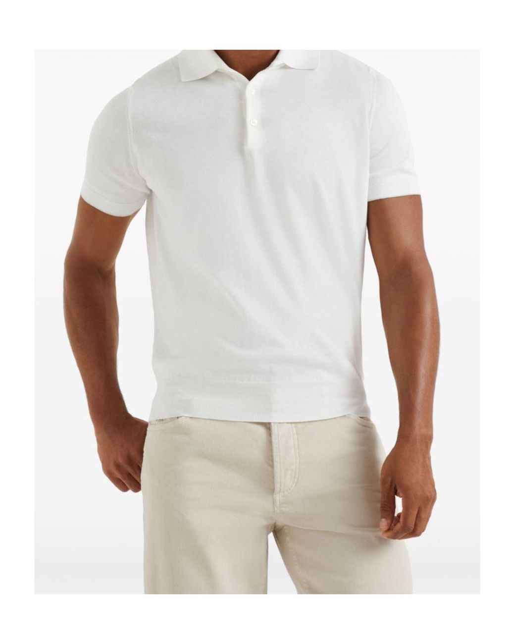 Brunello Cucinelli White Short Sleeved Buttoned Polo Shirt for men