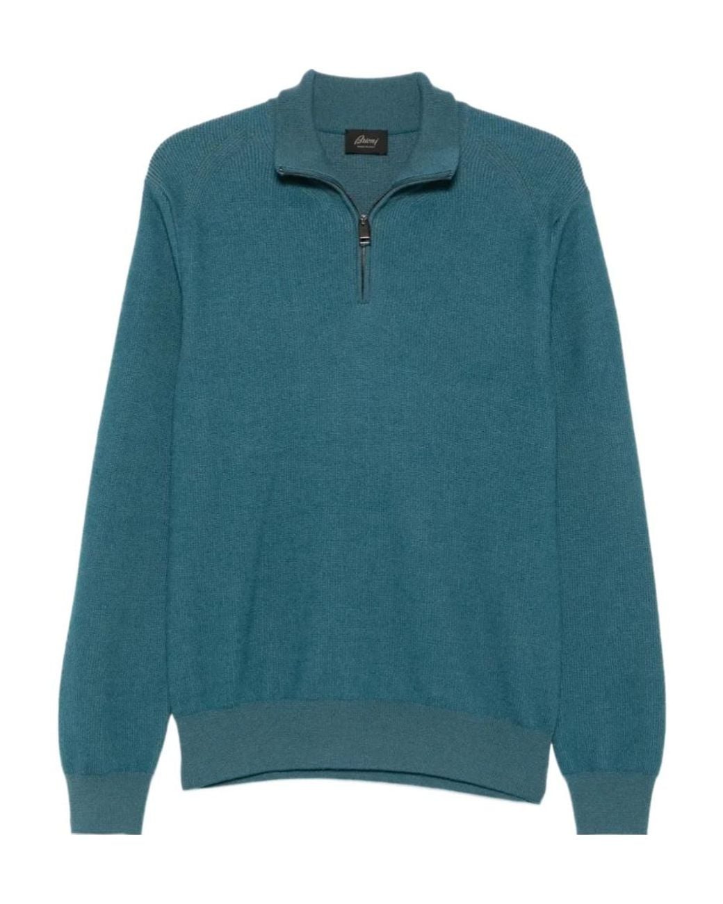 Brioni Green Half-Zip Long-Sleeve Sweater for men