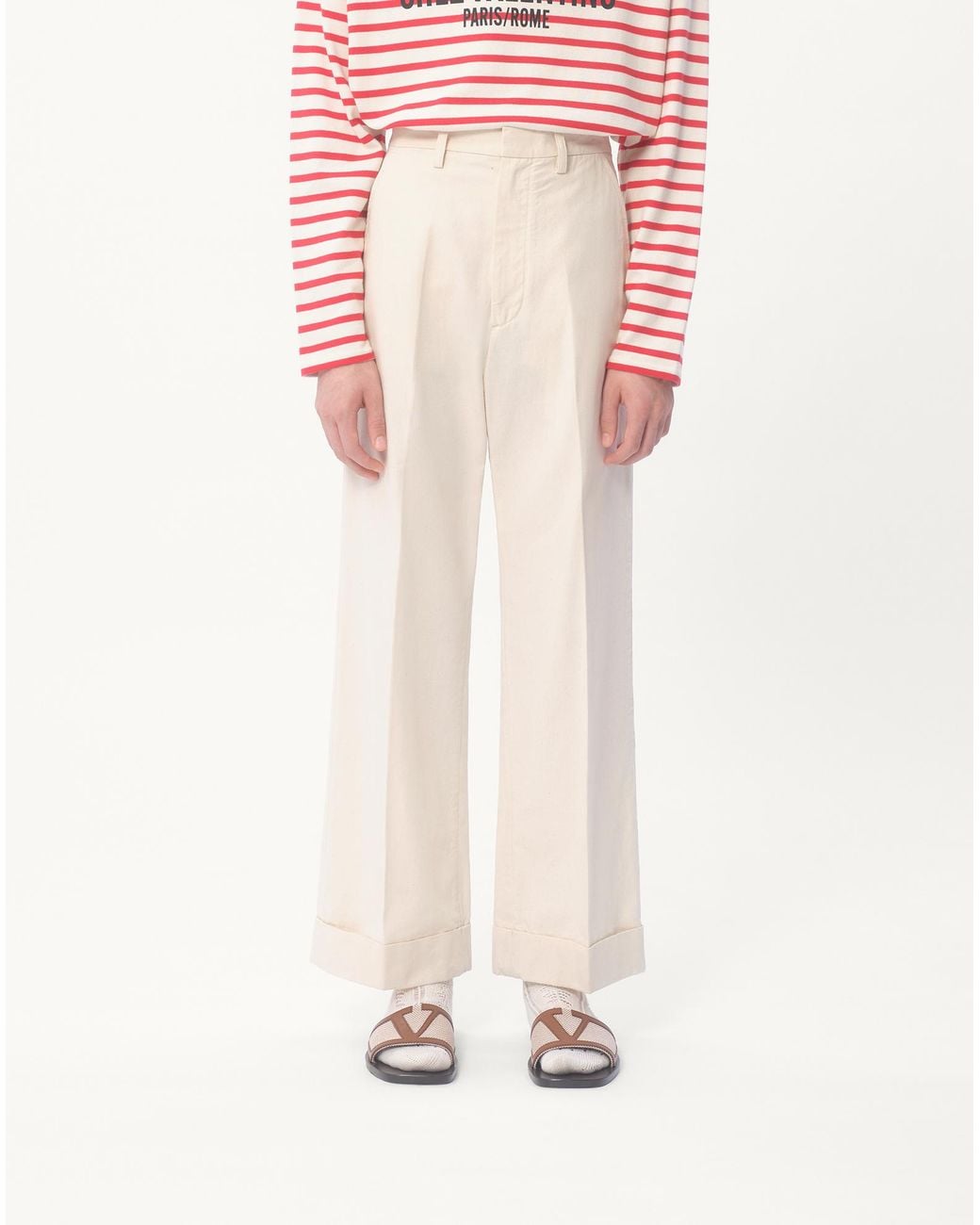 Valentino White Pleat Detailed Wide Leg Pants for men