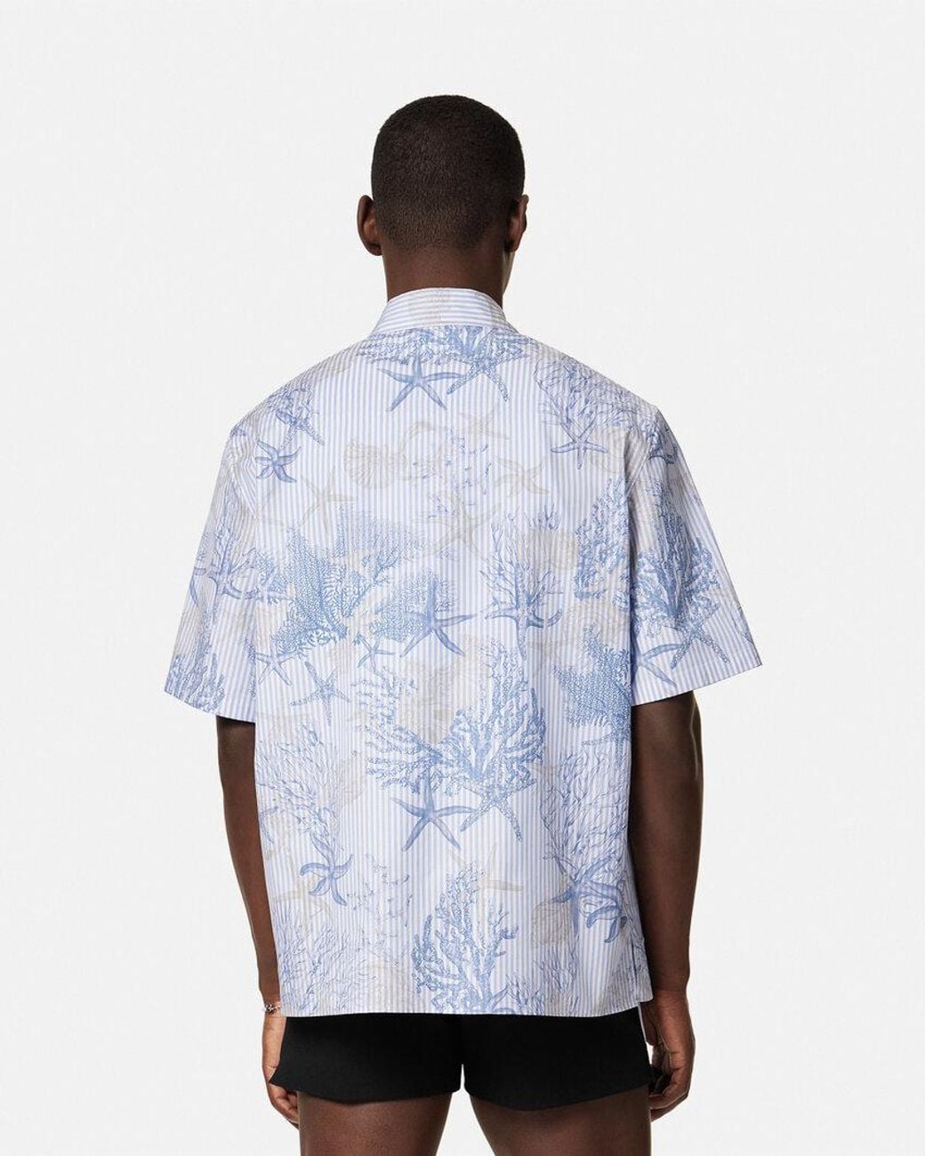Versace Blue Barocco Sea Printed Short-Sleeved Shirt for men