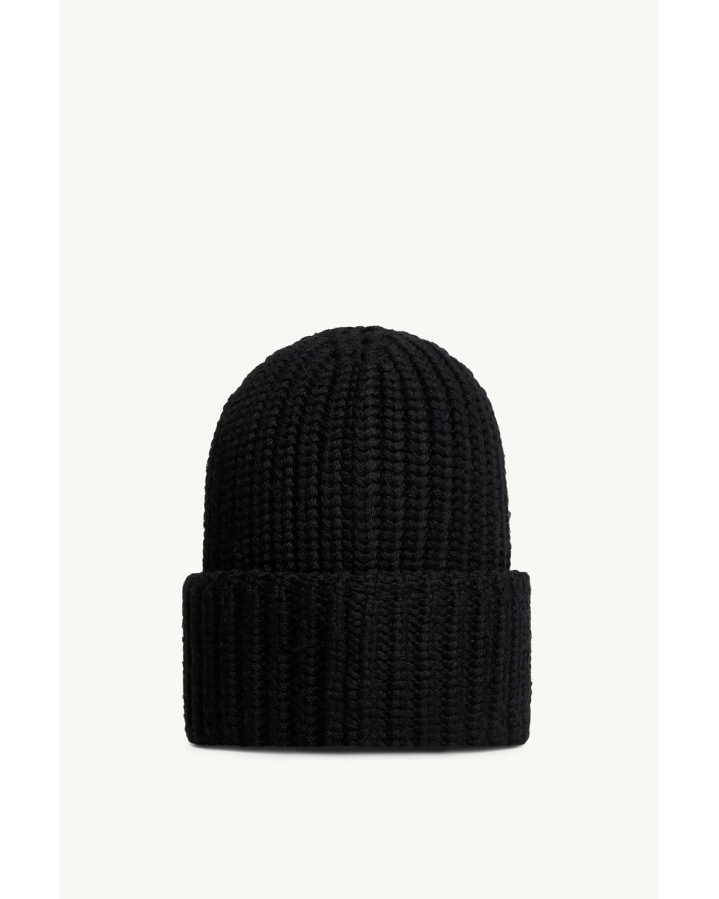 Moncler Black Grenoble Ribbed Logo Beanie Hat for men