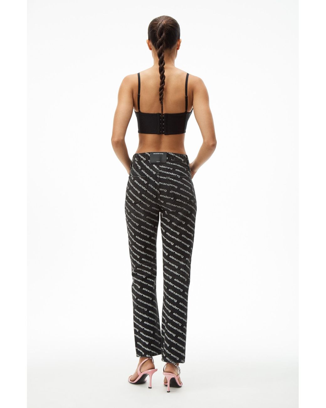 Alexander Wang Gray Mid-Rise Logo-Print Flared Trousers