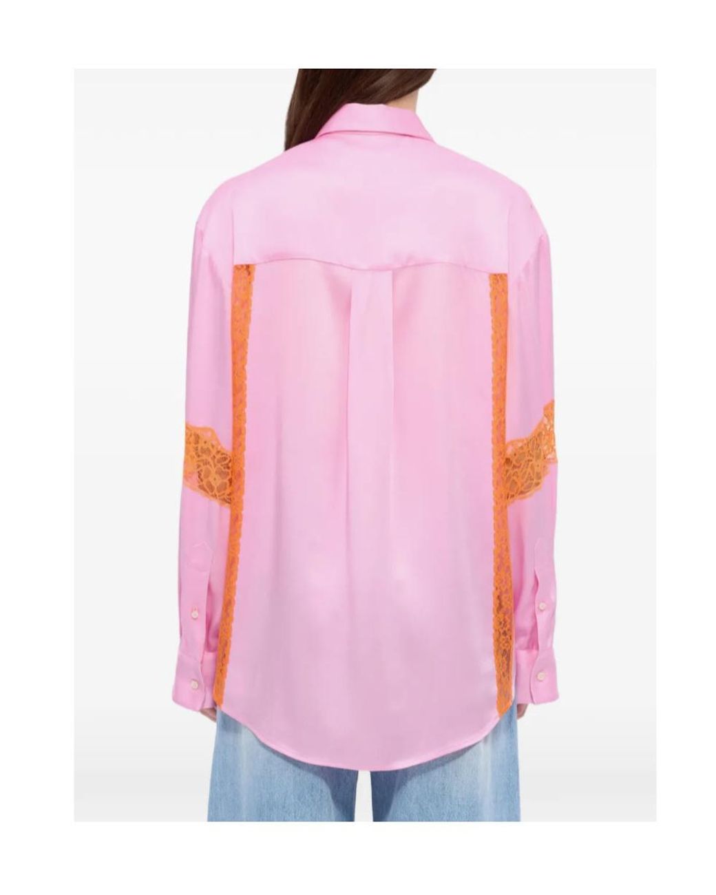 MSGM Pink Lace Panel Button-Up Shirt