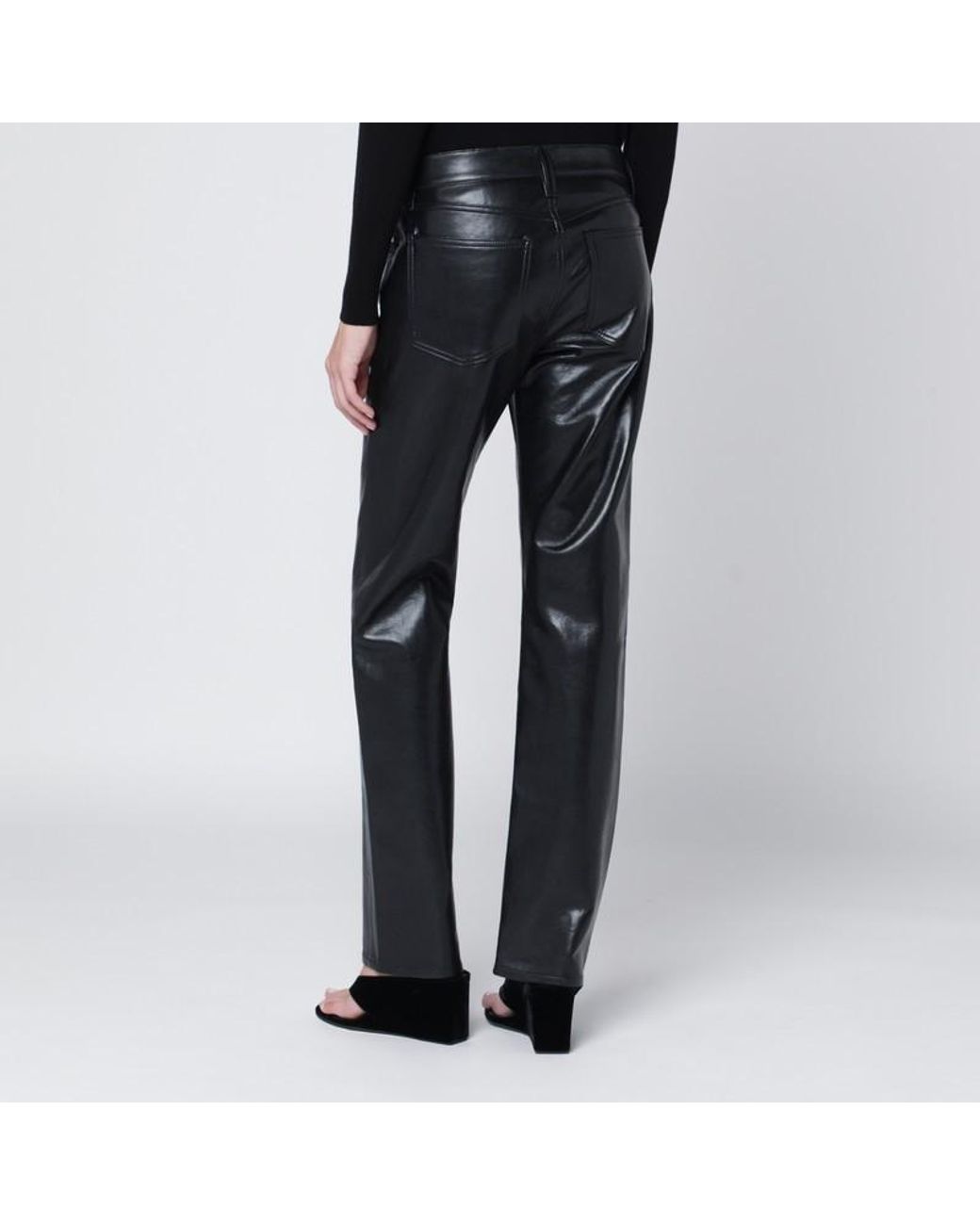 Agolde Blue Leather-Blend Straight-Leg Pants