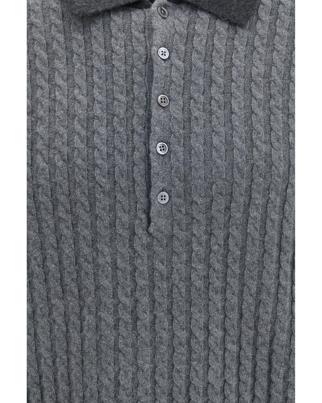 Thom Browne Gray Baby Cable Stitch 4-Bar Long Sleeve Polo Shirt for men