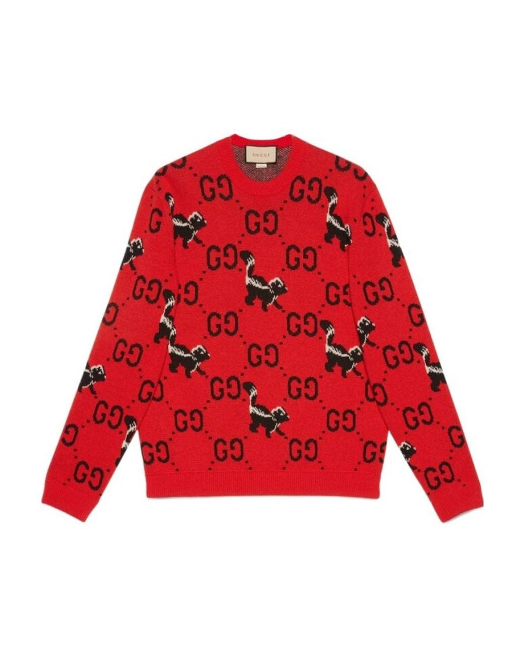 Gucci Red Gg Skun-Pattern Jumper for men