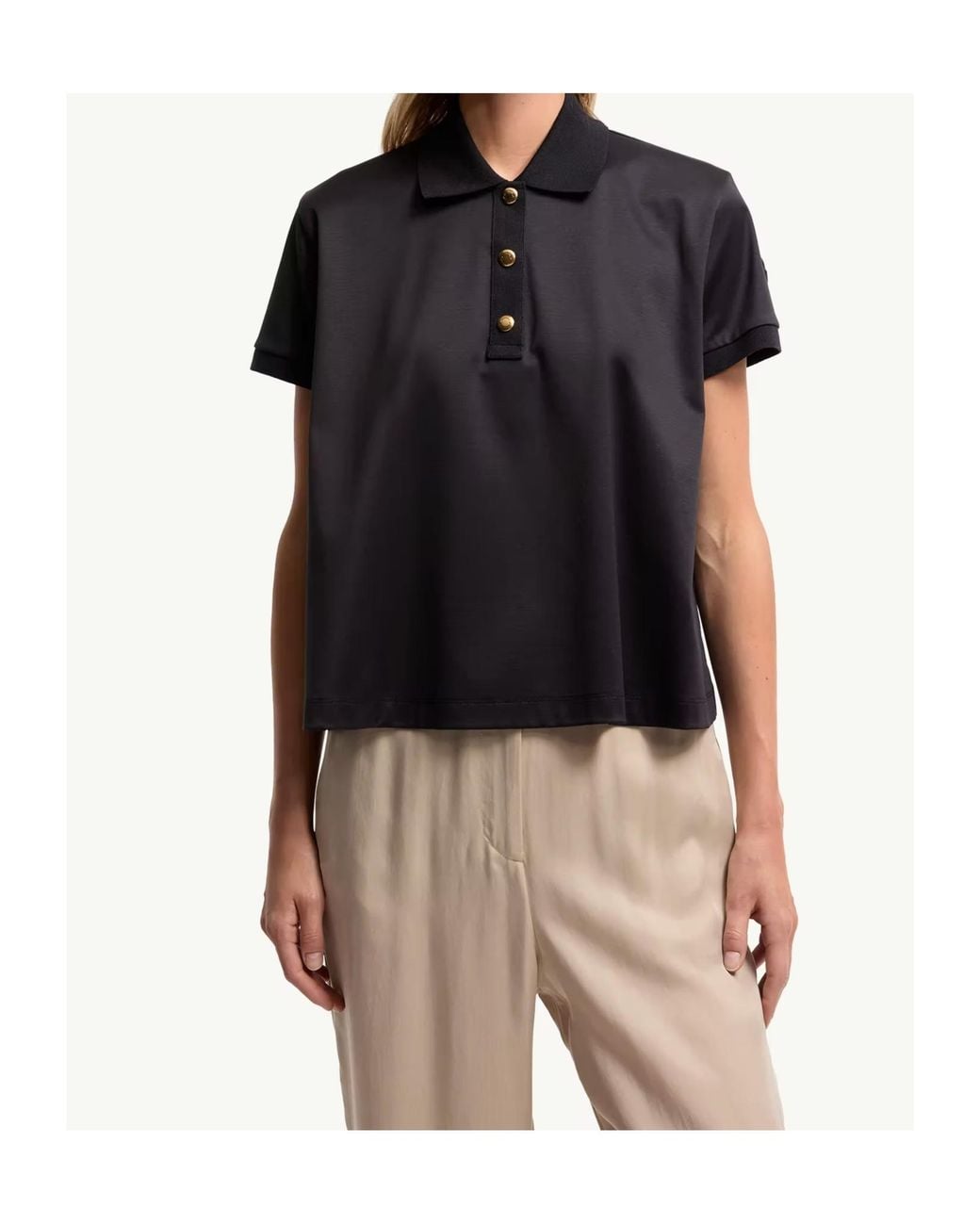 Moncler Black Grosgrain Logo Cotton Polo Shirt