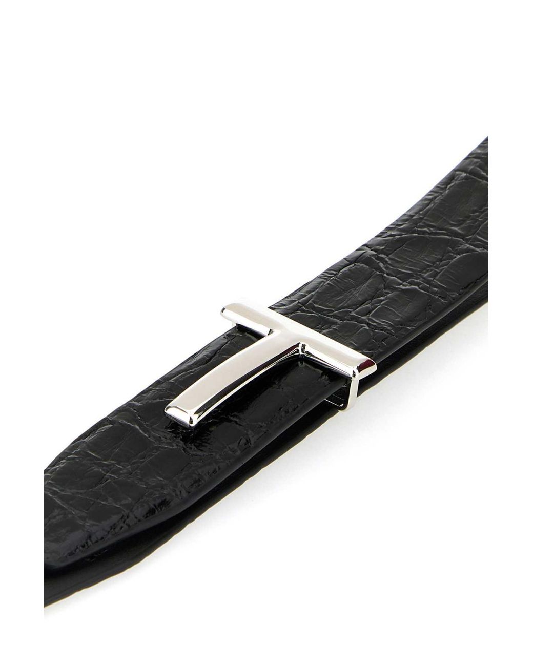 Tom Ford Black T Logo Embossed Buckle Belt for men