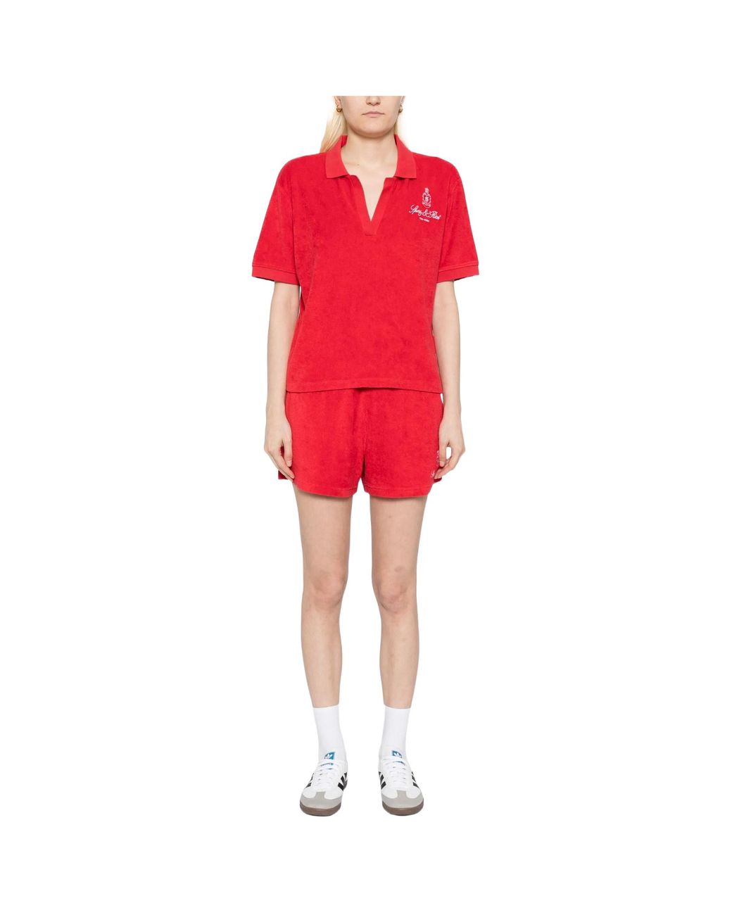 Sporty & Rich Red Vendome Terry Polo Top