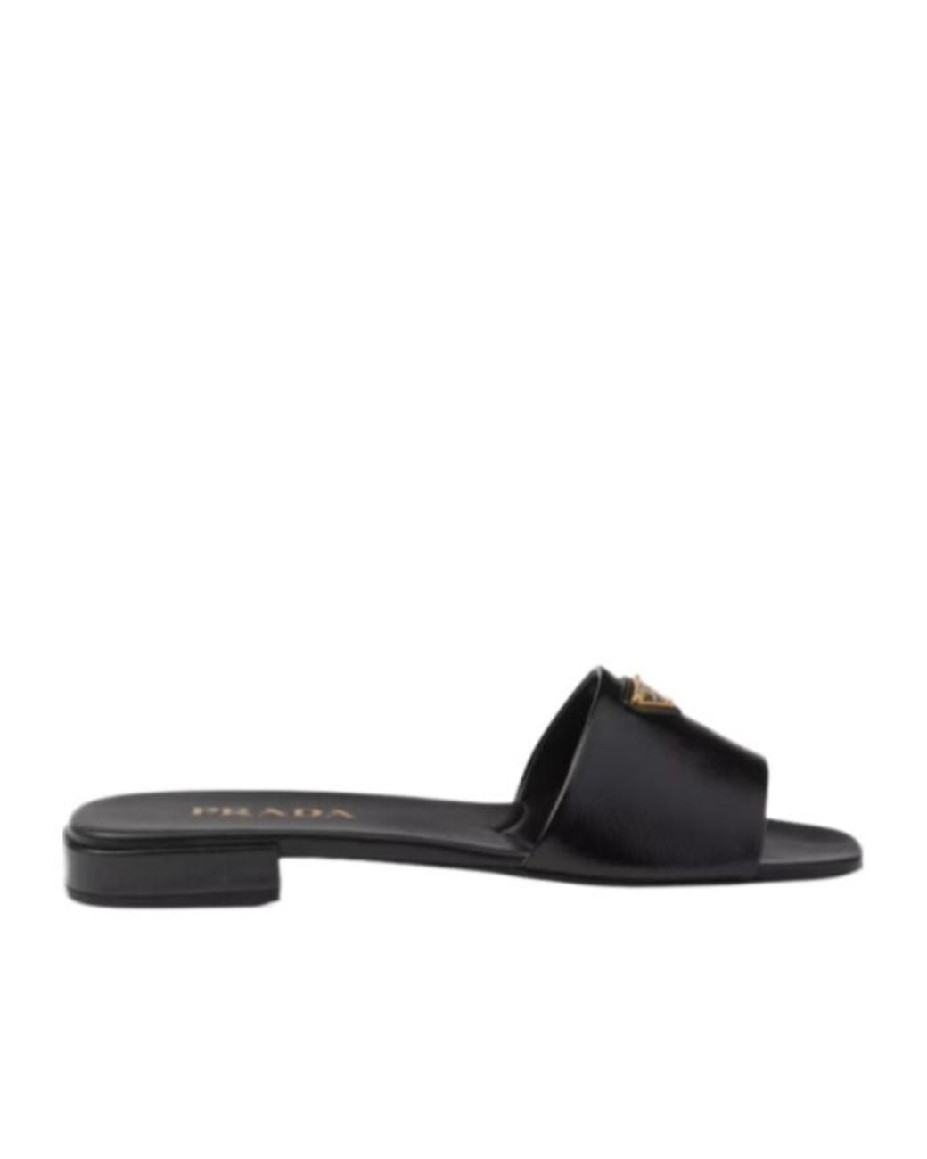 Prada Black Logo Plaque Open Toe Slides