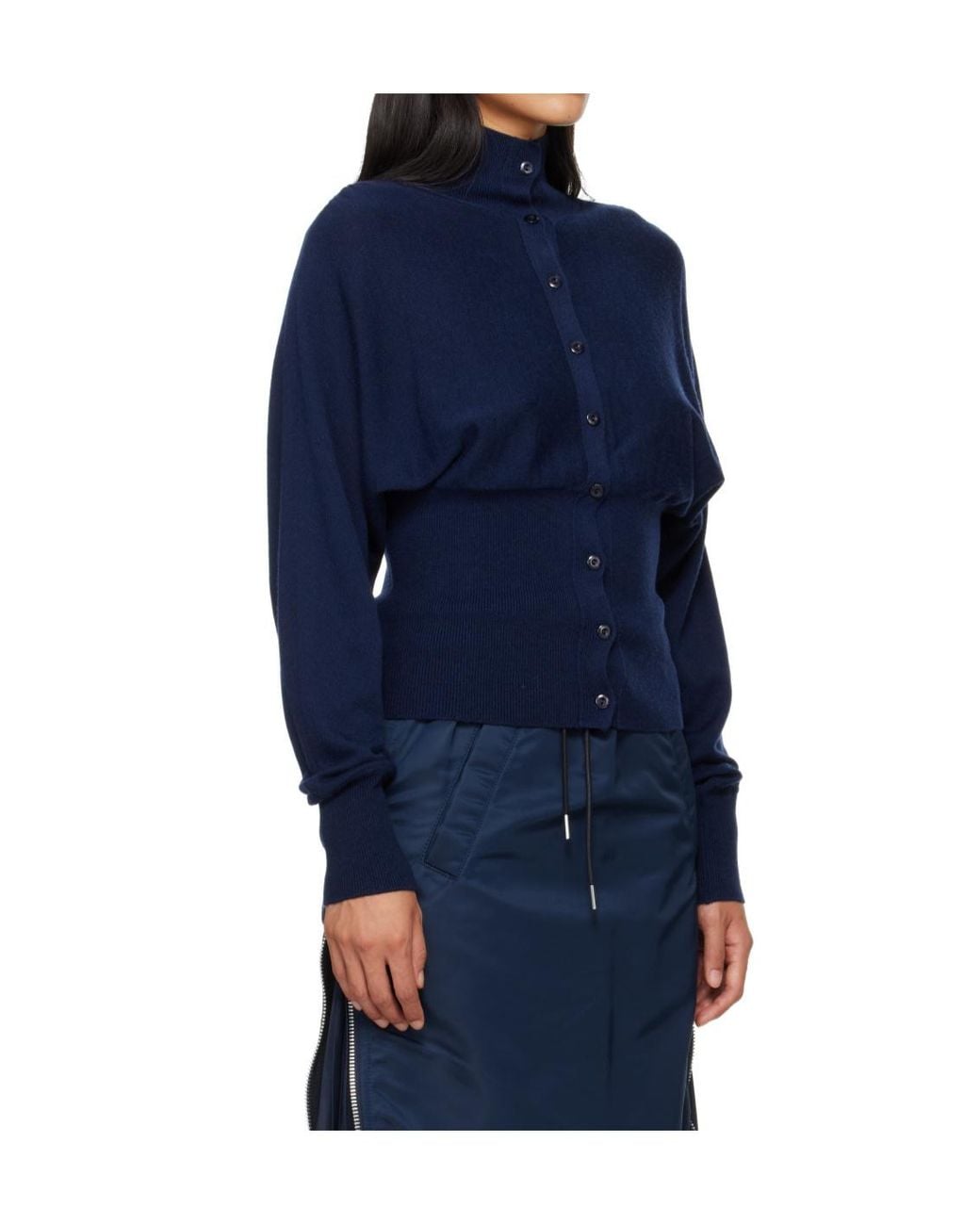 OPEN YY Blue Button-Front Cropped Cardigan