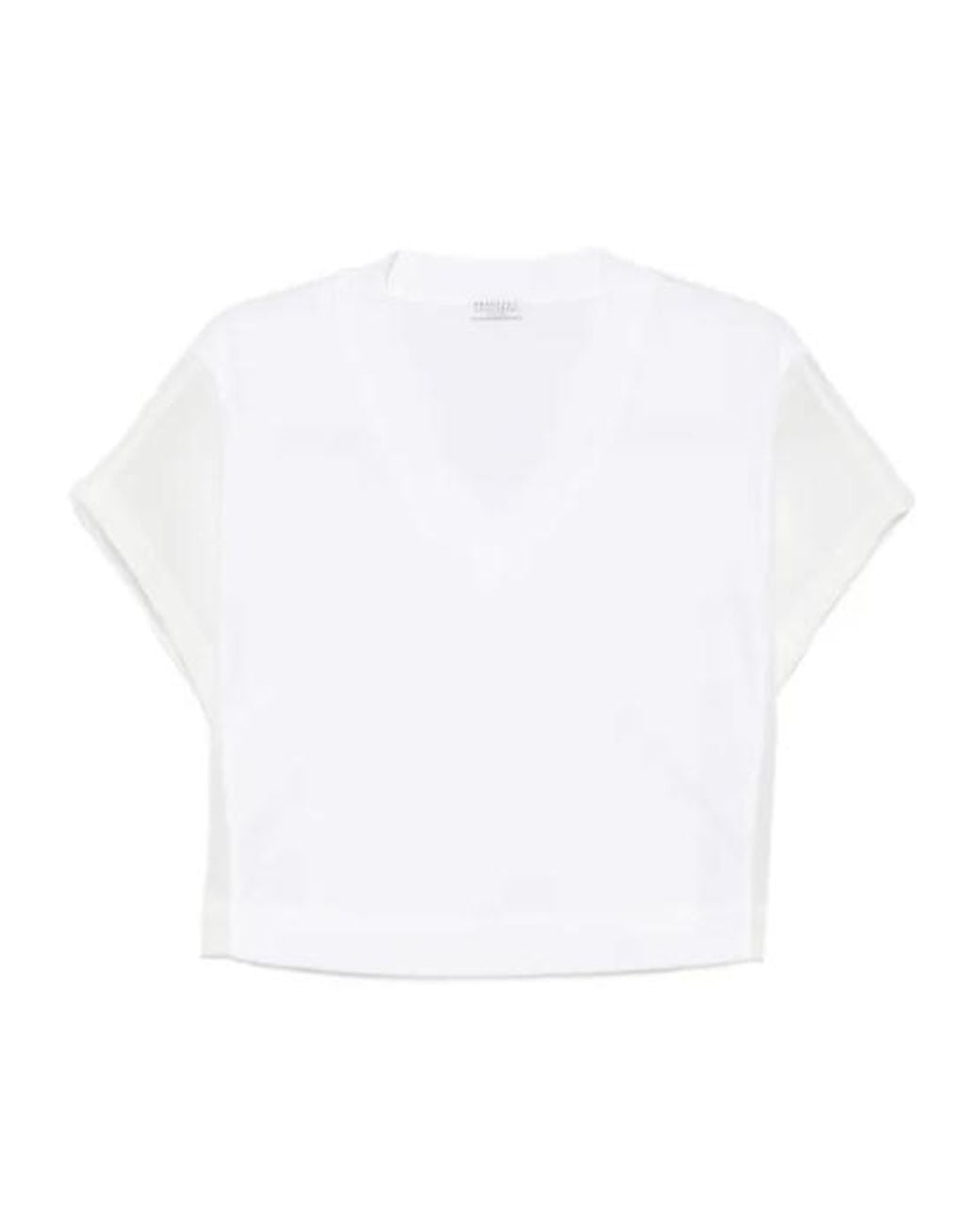 Brunello Cucinelli White Sheer Panel V-Neck T-Shirt