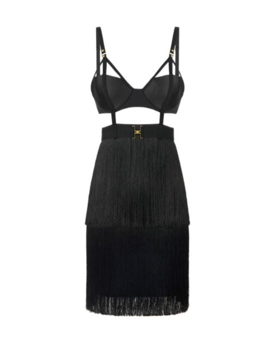 Elisabetta Franchi Black Fringed Mini Dress