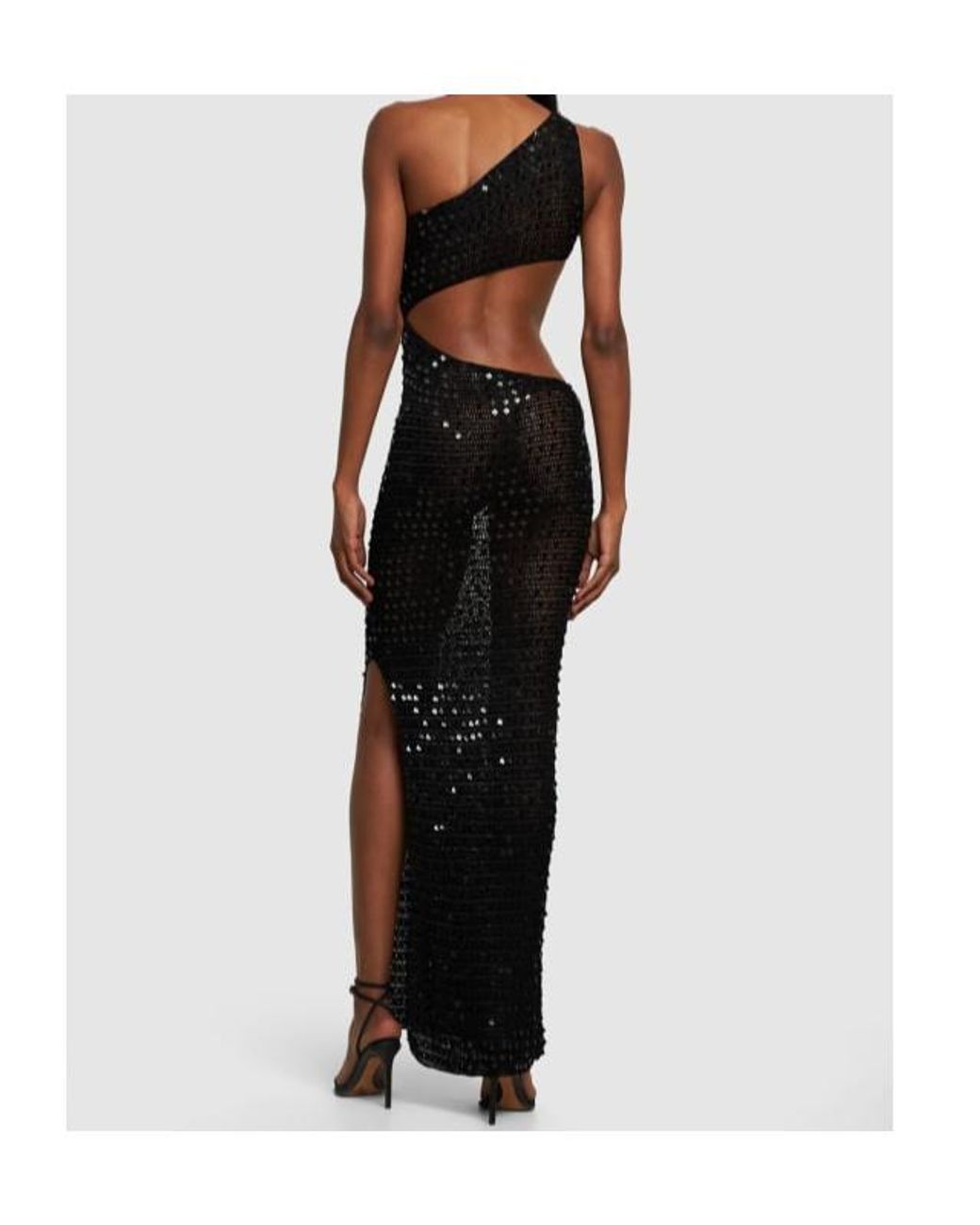 AYA MUSE Black Gia Sequined Knit Long Dress