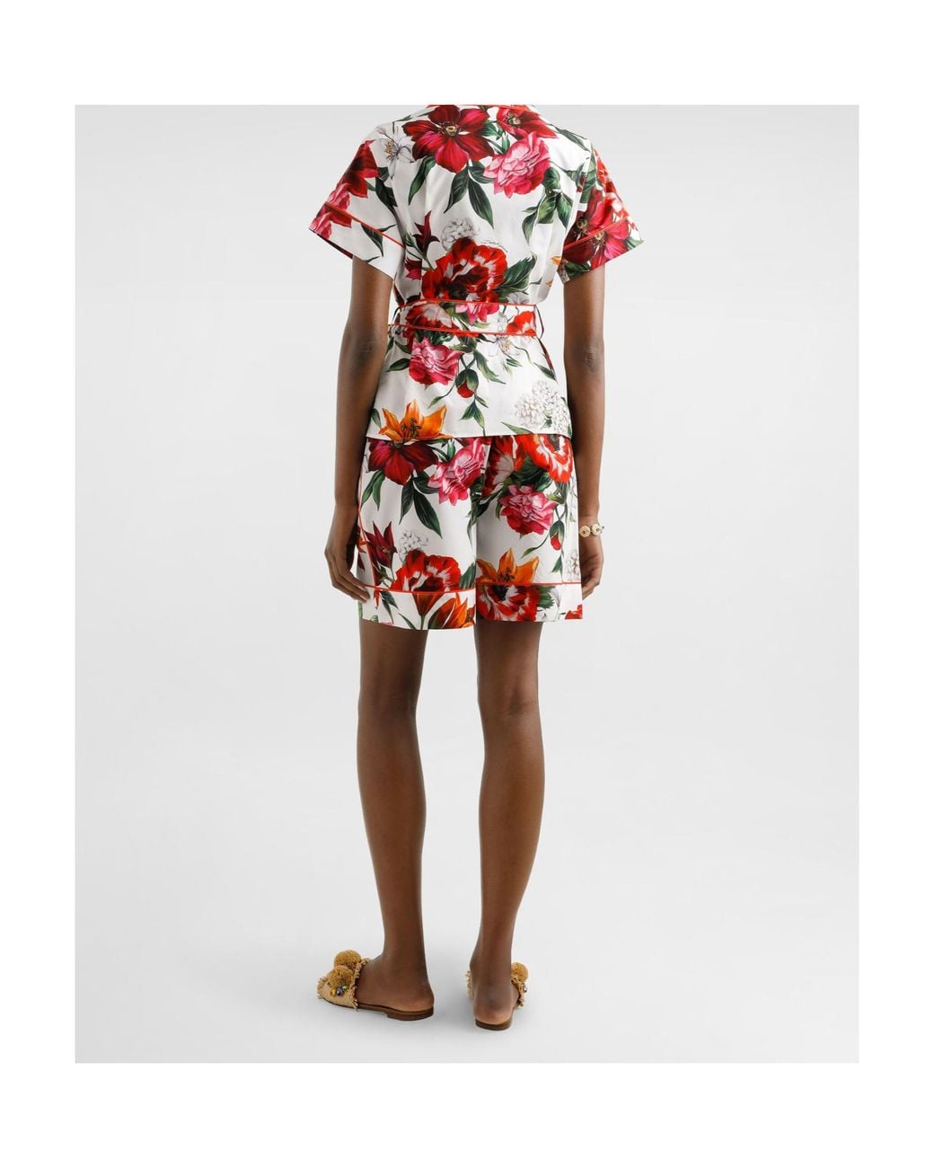 Dolce & Gabbana Red Flower-Printed Poplin Vanity Shirt