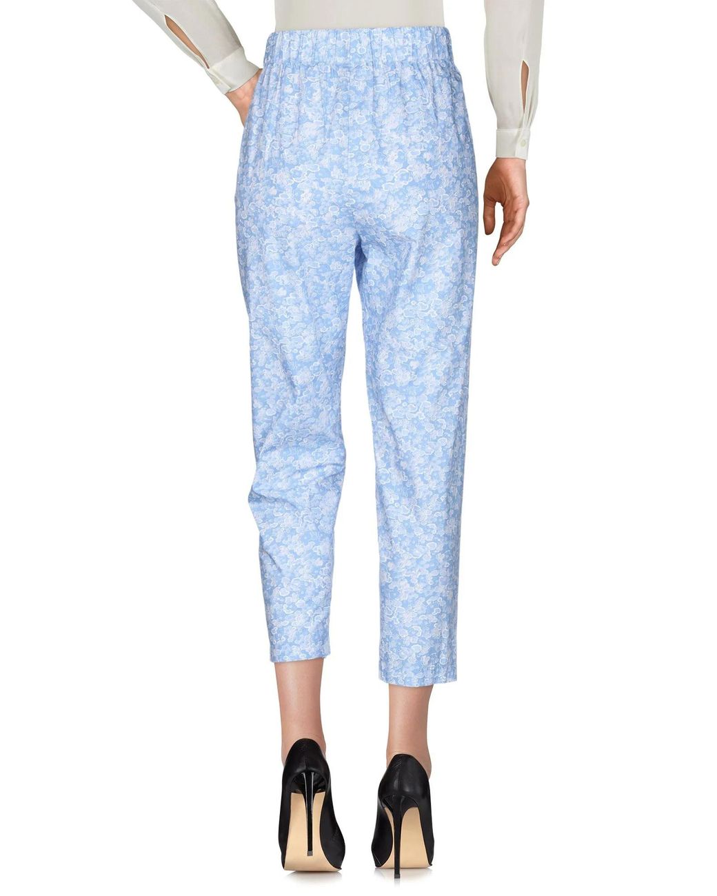 Ganni Blue High-Waist Straight-Leg Floral Pants