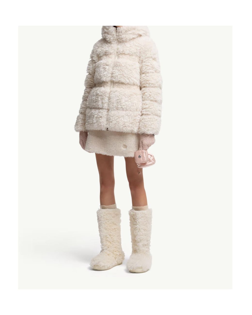 Moncler Natural Verie Teddy Hooded Short Down Jacket