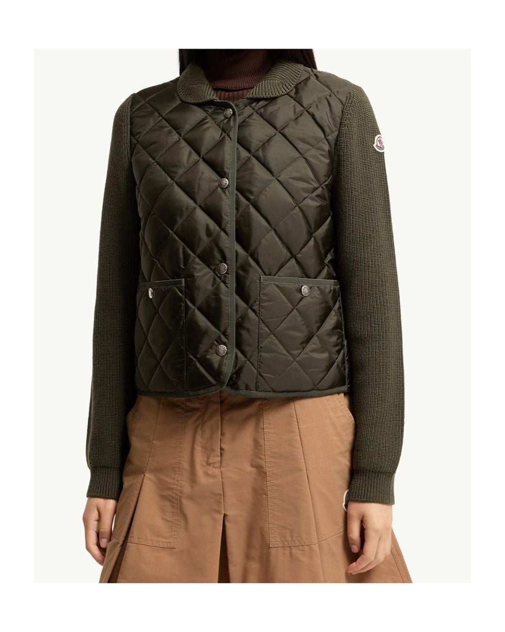 Moncler Green Diamond Quilted Padded Wool Cardigan
