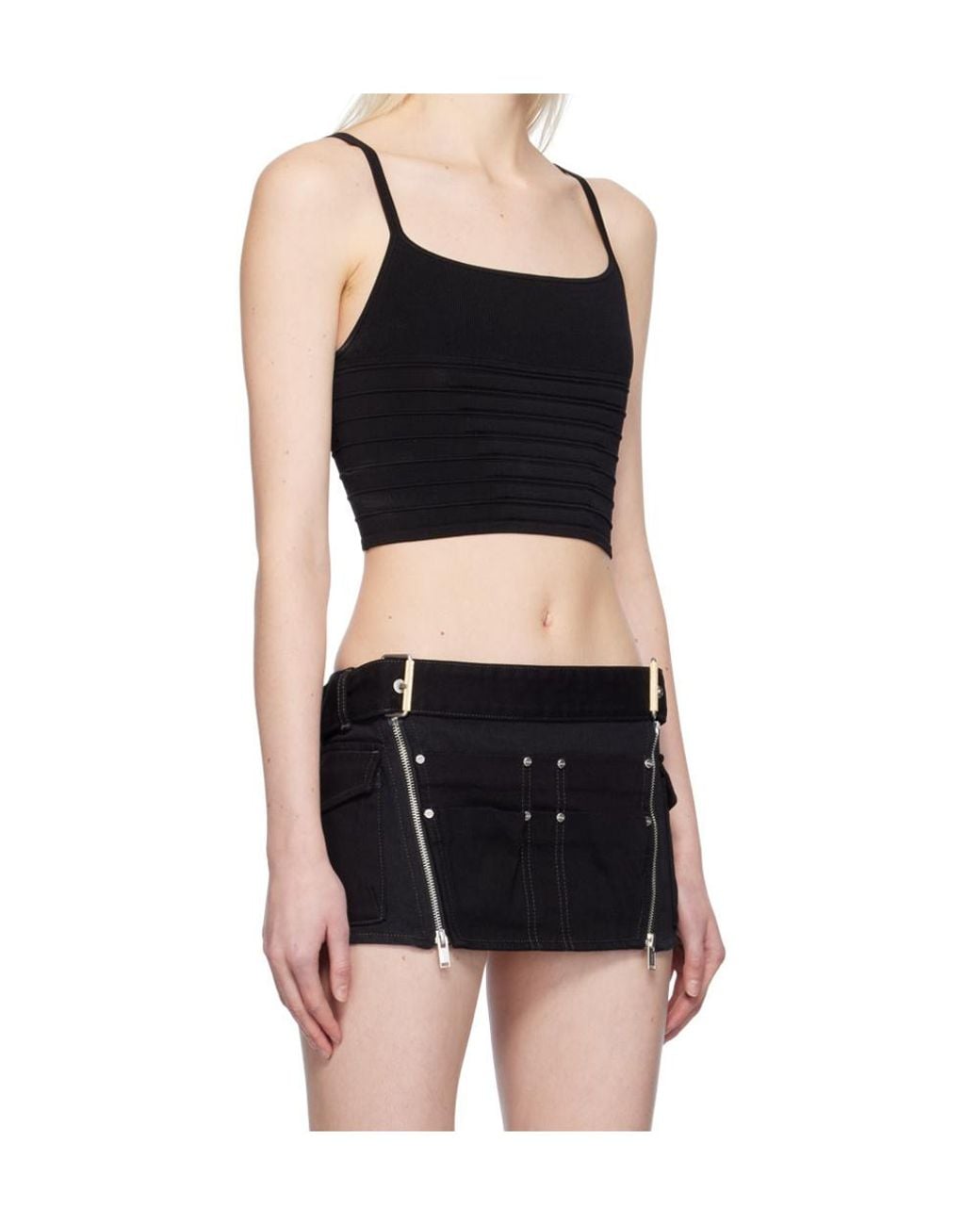 Dion Lee Black Ribbed Cropped Tank Top