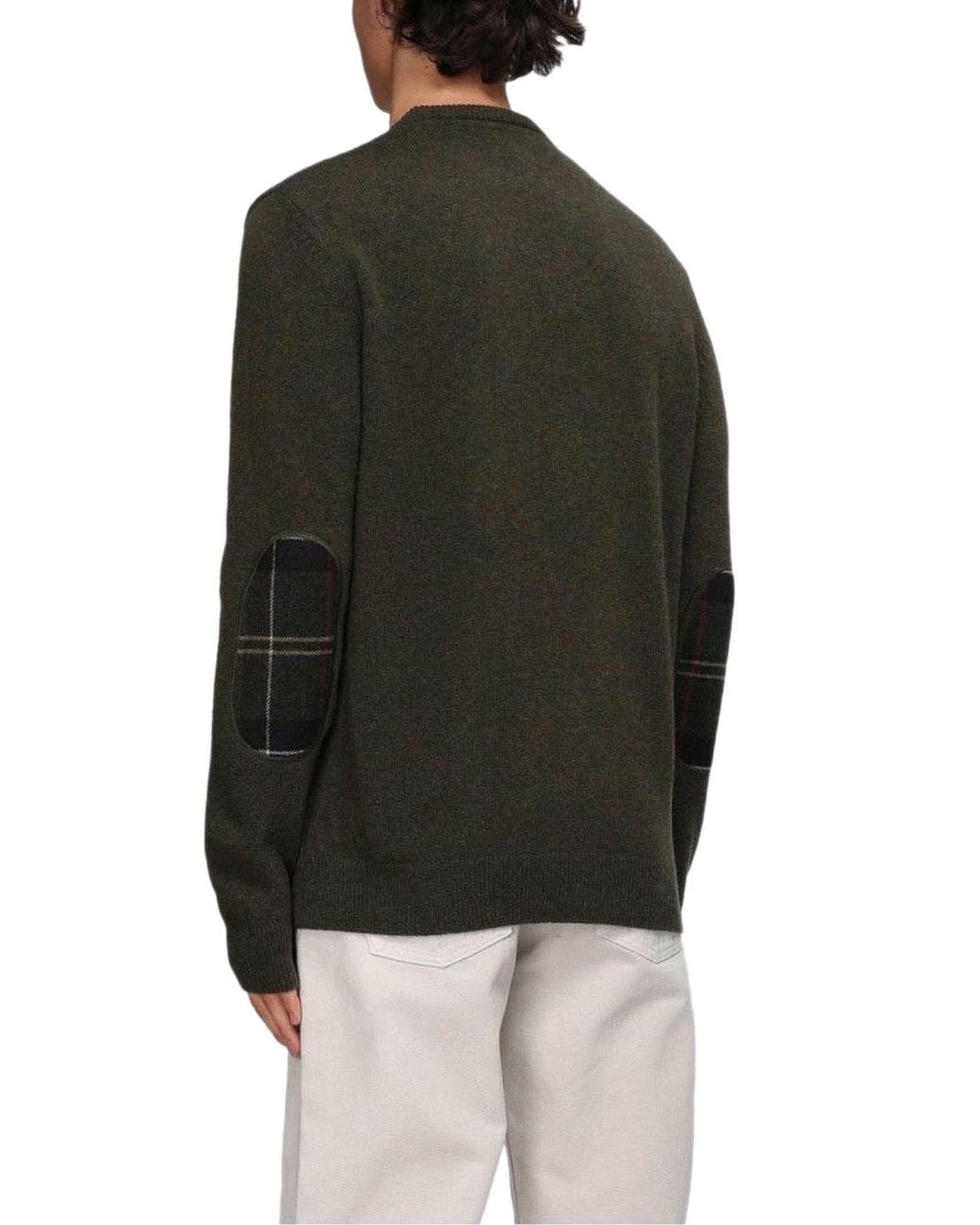 Barbour Green Checked-Panel Crewneck Jumper for men