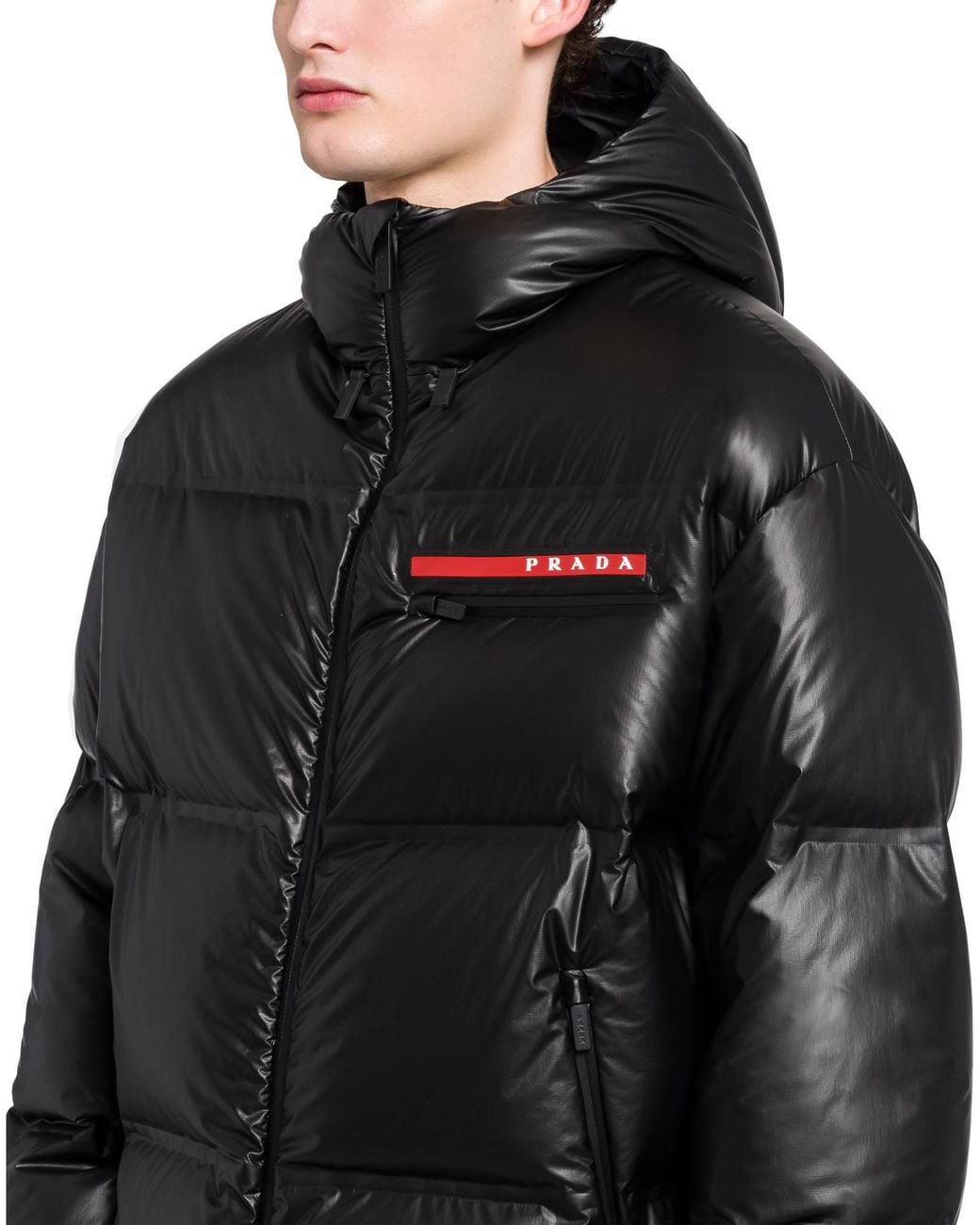 Prada Black Logo-Detailed Zip-Up Padded Jacket for men