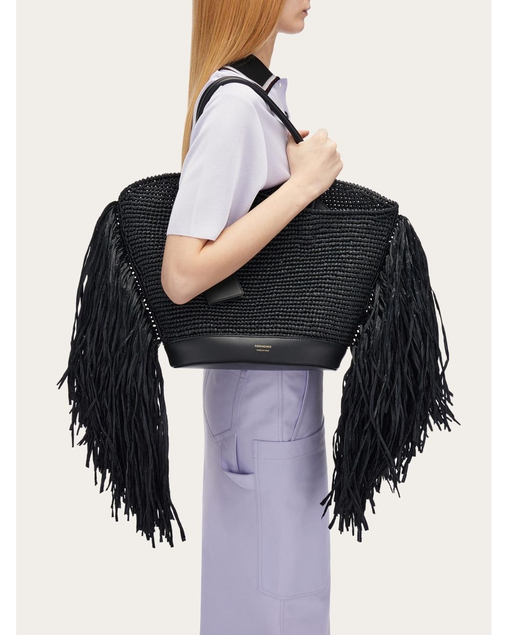 Ferragamo Black Ferragamo Fringed Tote Bag