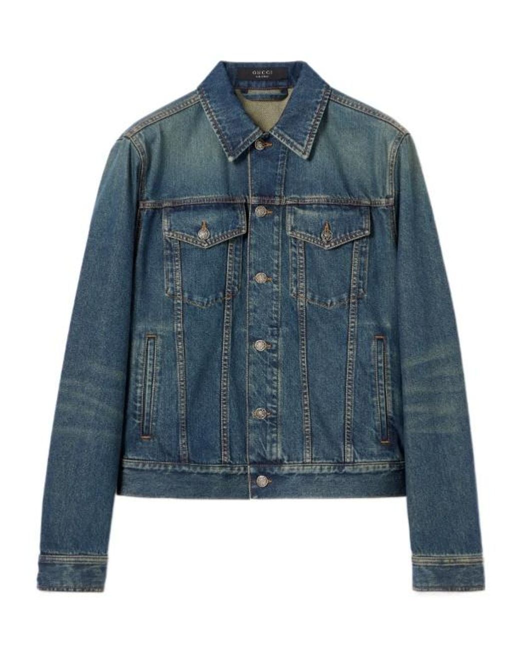 Gucci Blue Cotton Denim Jacket With Horsebit for men