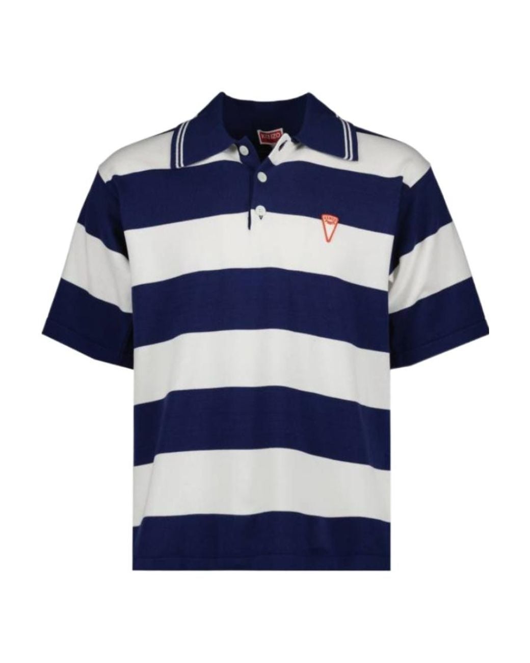 KENZO Blue Logo-Patch Short-Sleeved Striped Polo Shirt for men