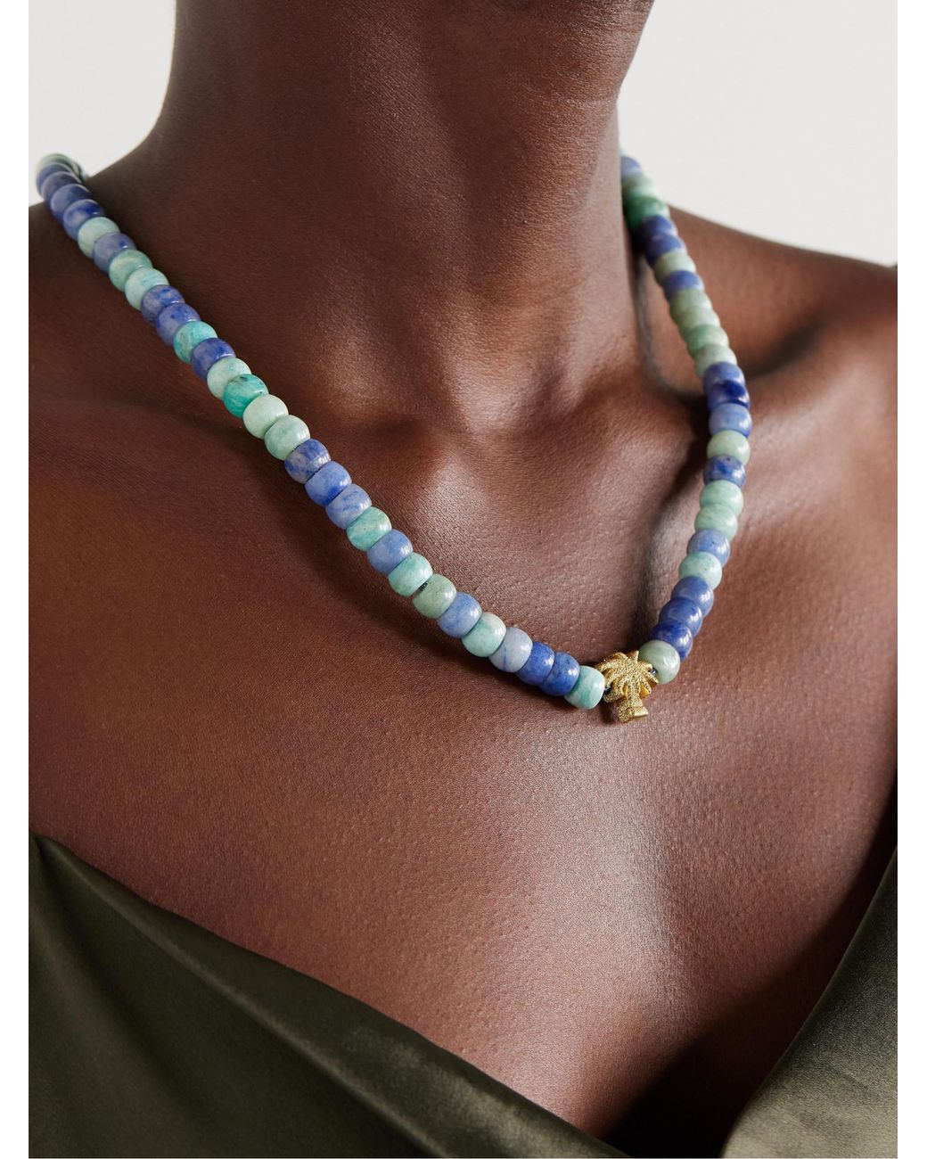 Carolina Bucci White Forte Beads Palma 18-Karat, Amazonite And Agate Necklace