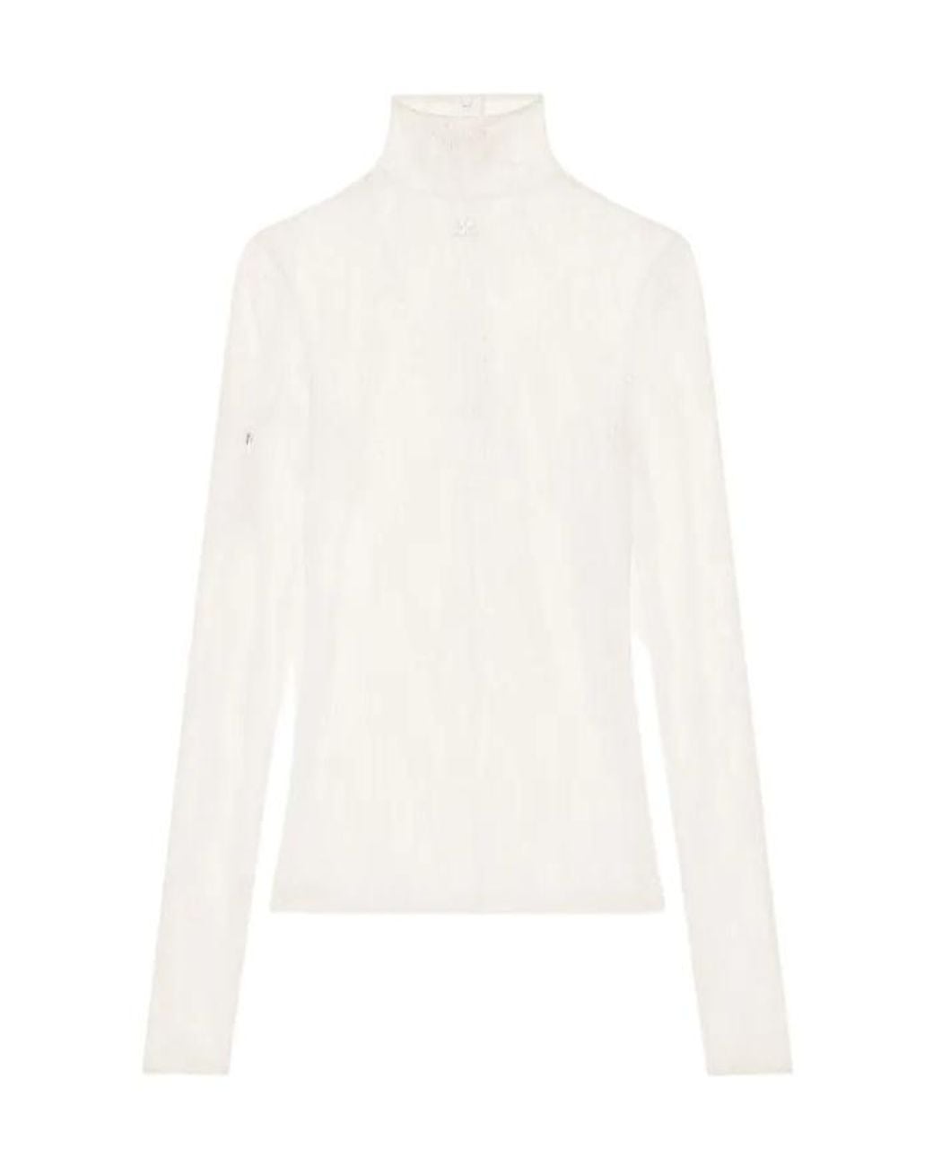 Courreges White Lace Turtleneck Top