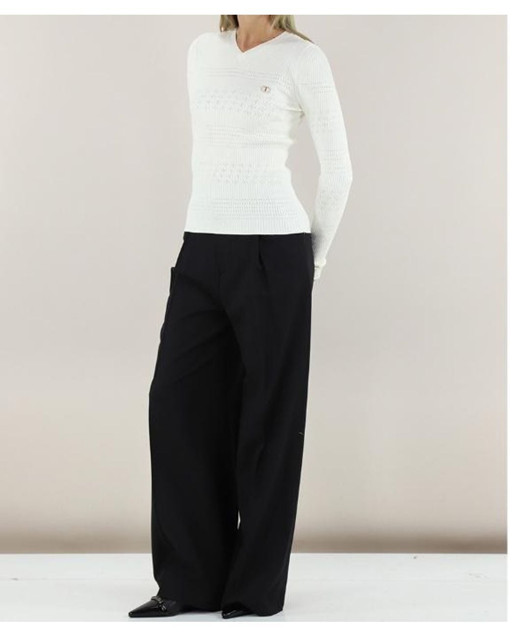 Twinset White Pointelle Knit Sweater