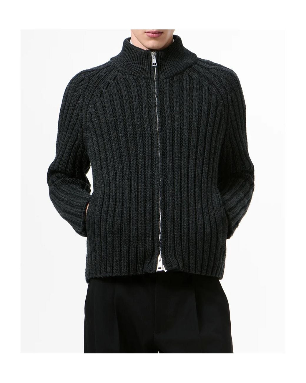 Our Legacy Black Ultra Zip Funnel Knitted Sweater for men