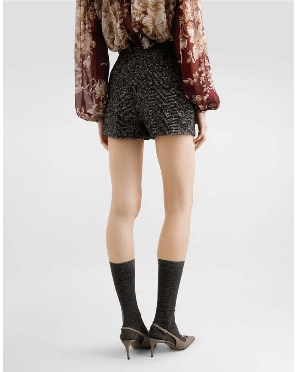 Dolce & Gabbana Gray Wool Herringbone Shorts