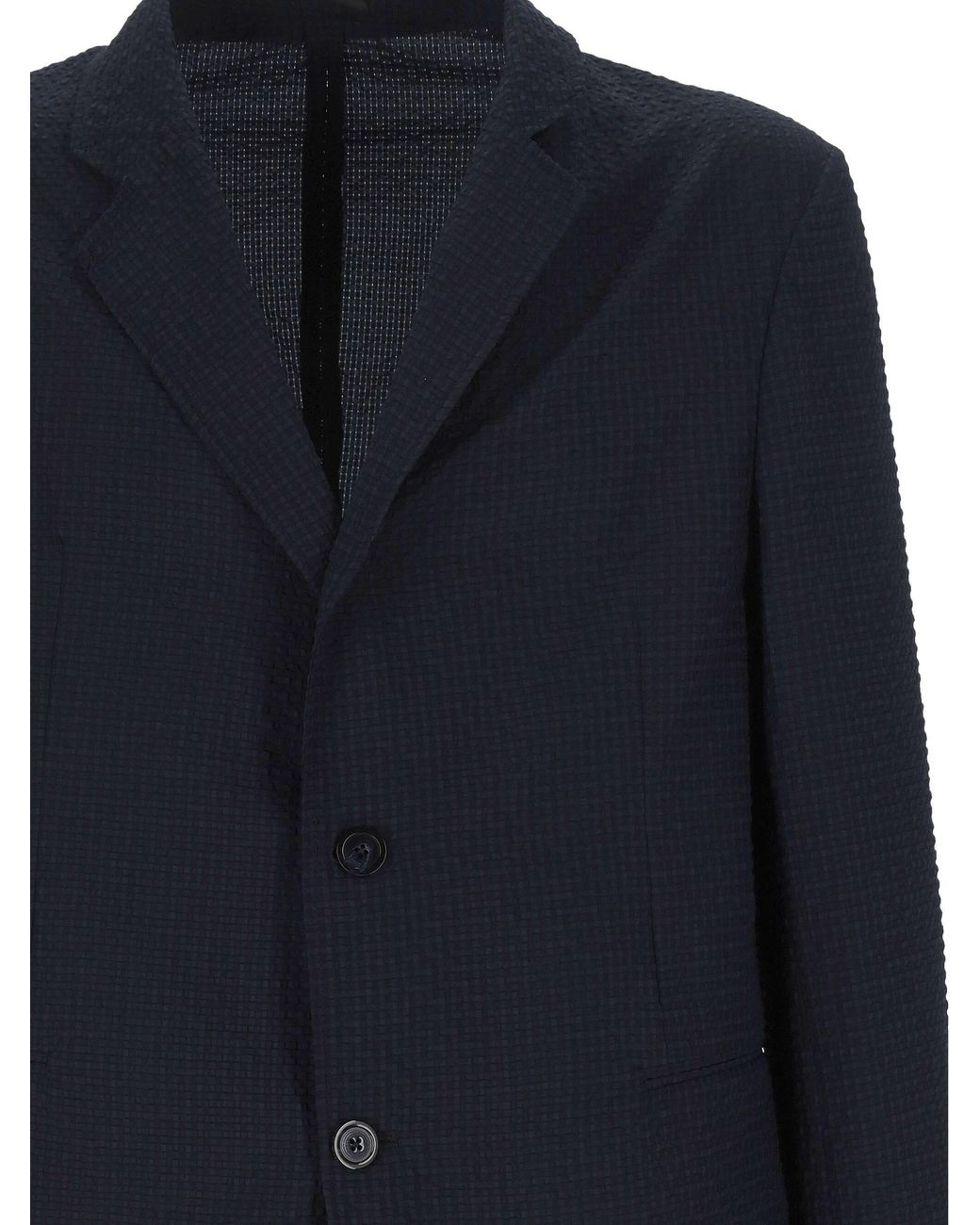 Emporio Armani Blue Single-Breasted Seersucker Blazer for men