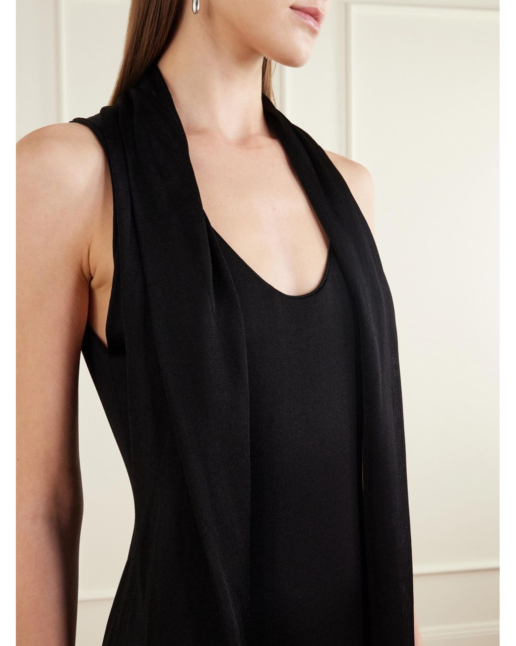 Brandon Maxwell Black The Siena Scarf-Detailed Stretch-Jersey Gown