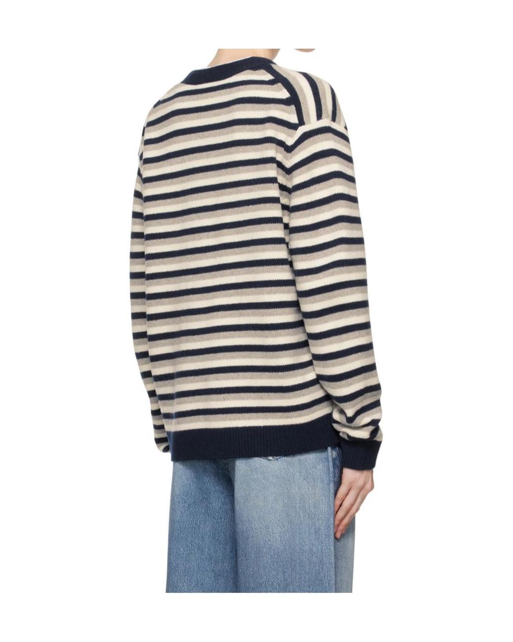 Maison Kitsuné Blue Fox Head Intarsia Striped Cardigan