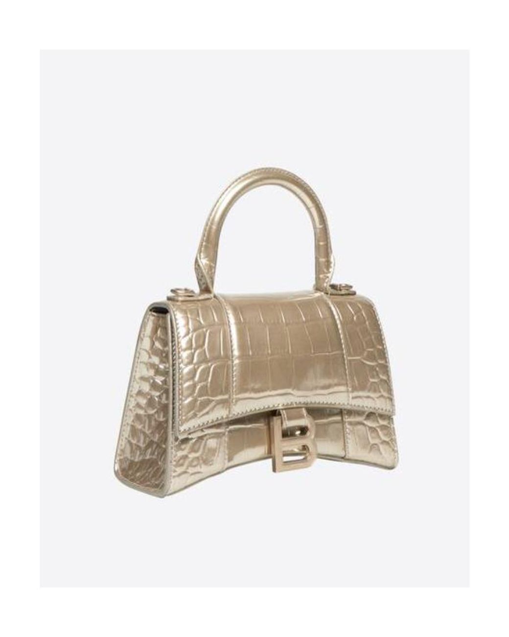 Balenciaga Natural Hourglass Xs Handbag Metallized Crocodile Embossed