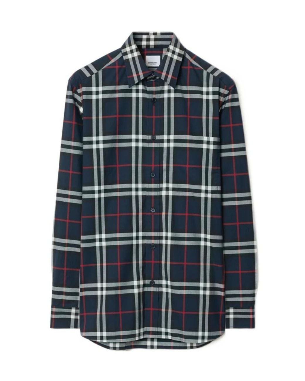 Burberry Blue Check-Pattern Long Sleeved Shirt for men