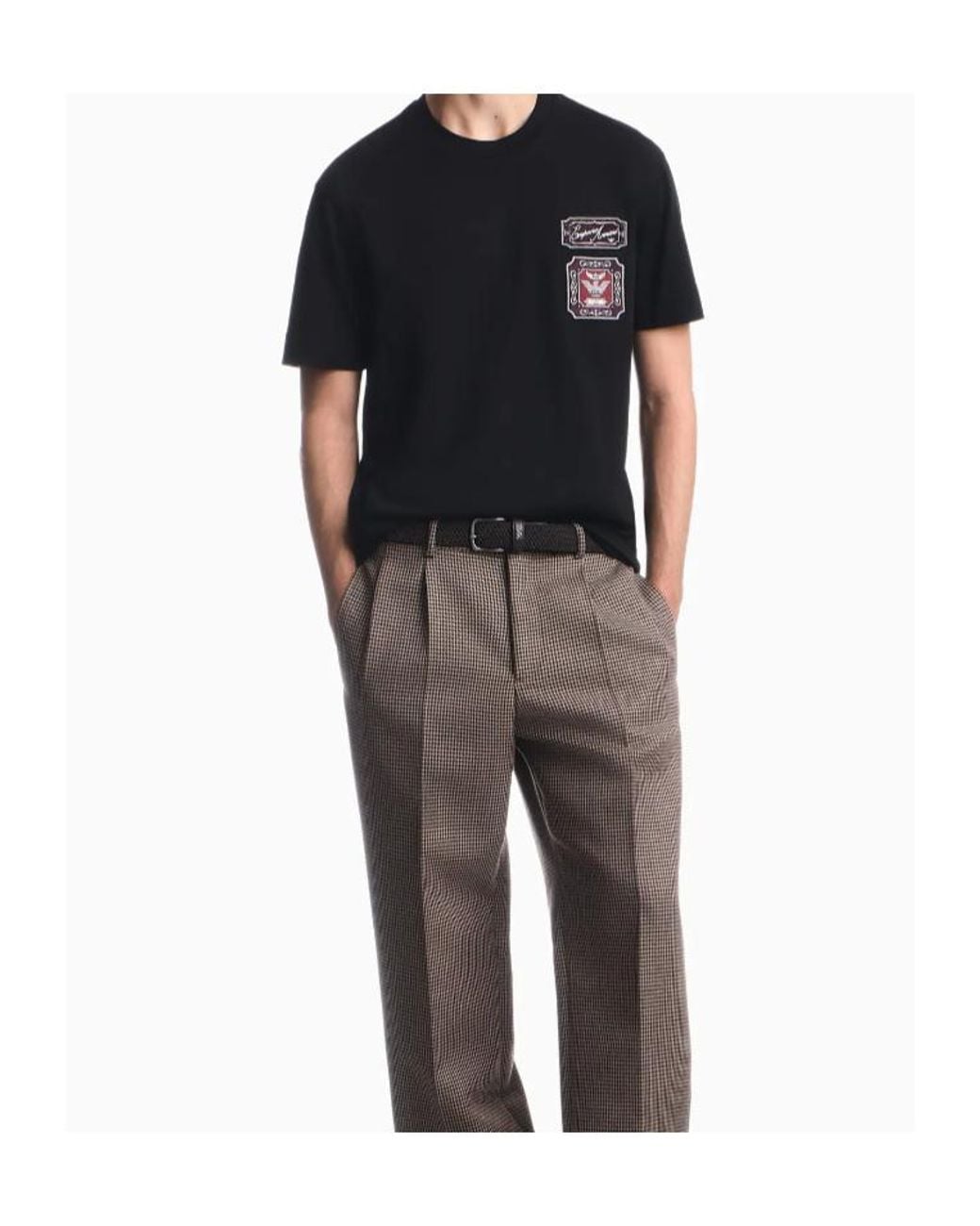 Emporio Armani Black Short-Sleeve Crew-Neck T-Shirt With Badge Appliqué for men