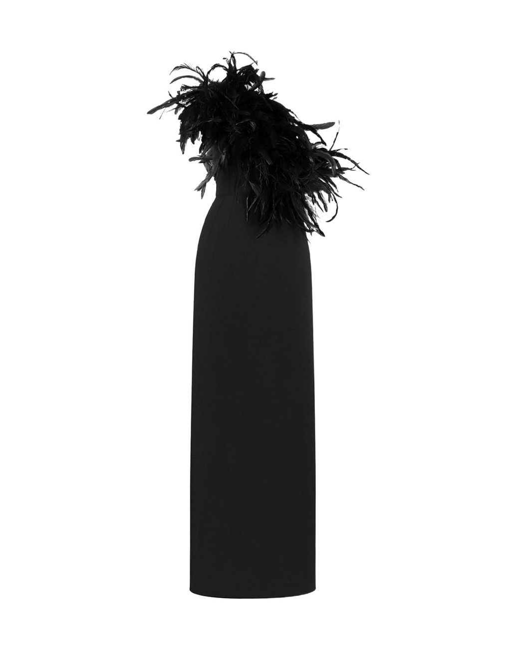 Dolce & Gabbana Black One-Shoulder Feathered Gown