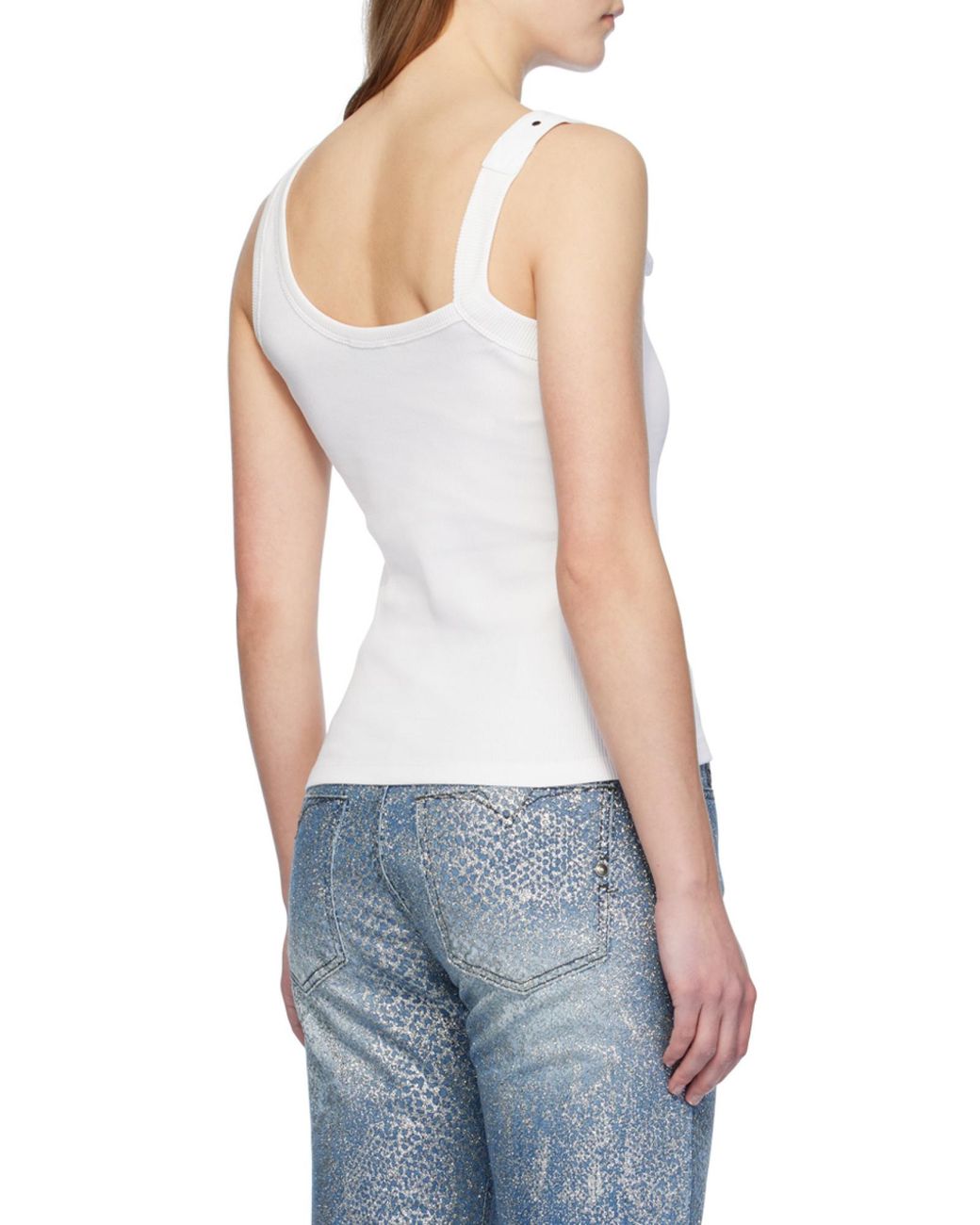 Versace Jeans White Couture Buckle-Embellished Ribbed Tank Top