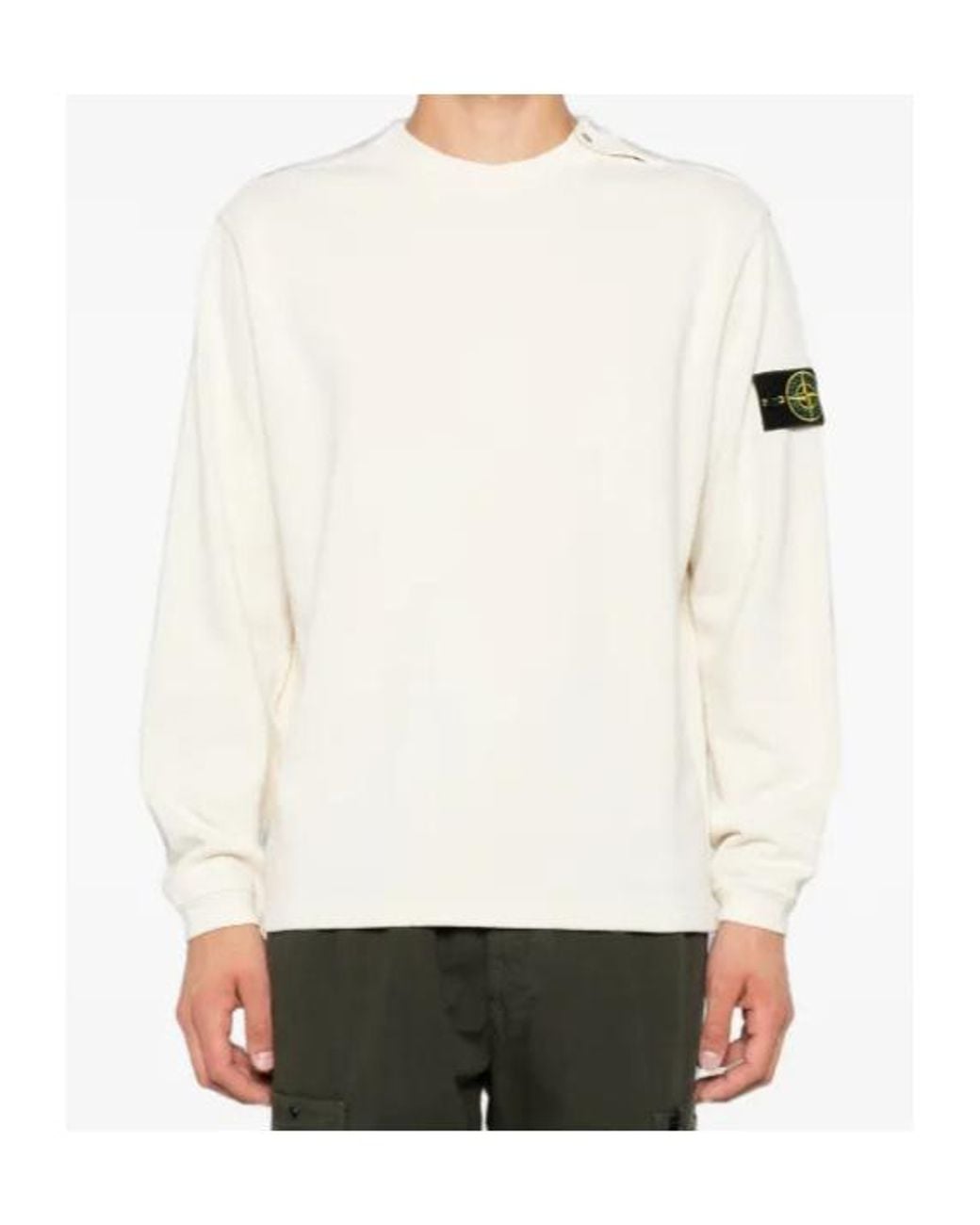Stone Island White Logo-Patch Button-Shoulder Sweater for men