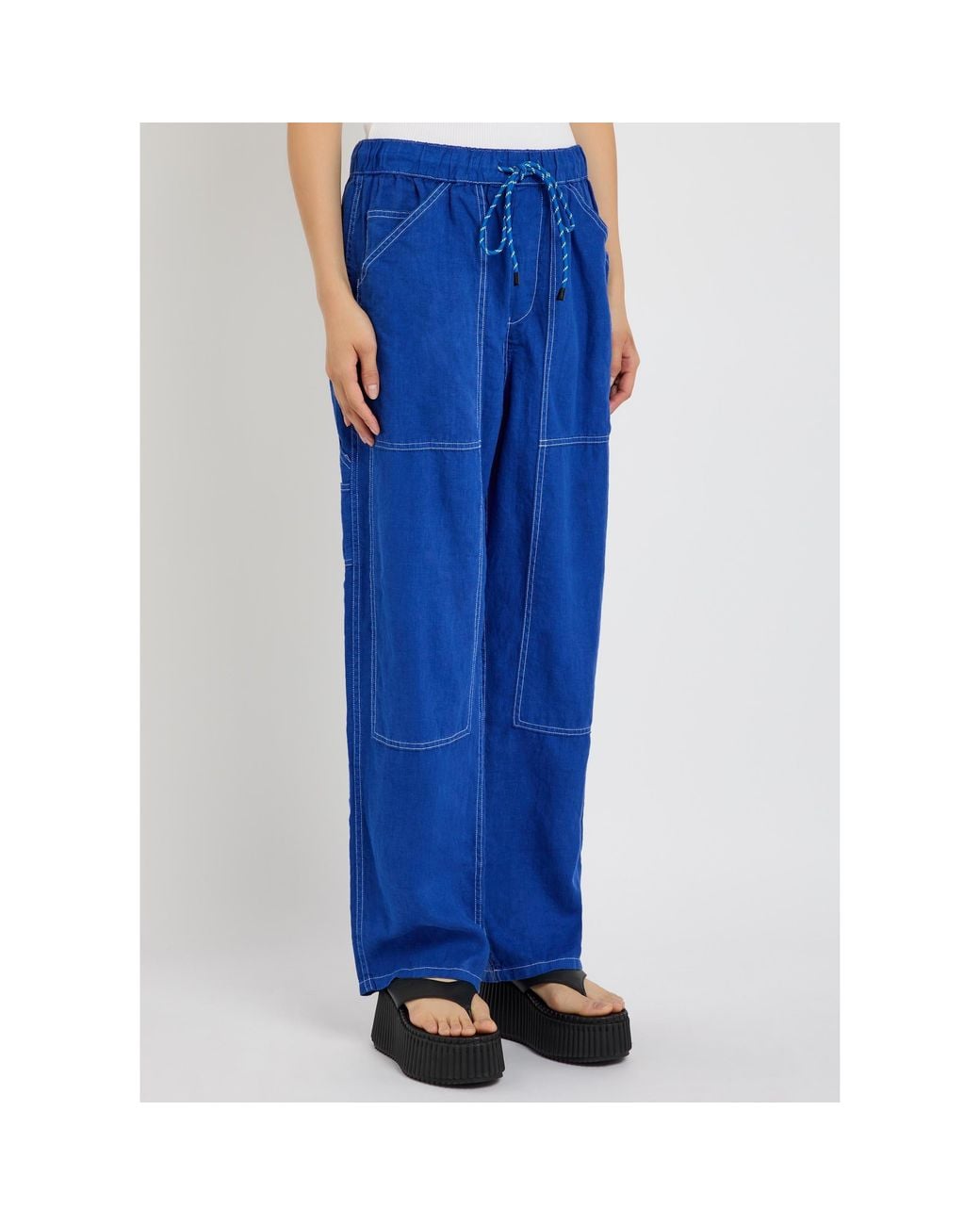 Rag & Bone Blue Loose Straight-Leg Linen Pants