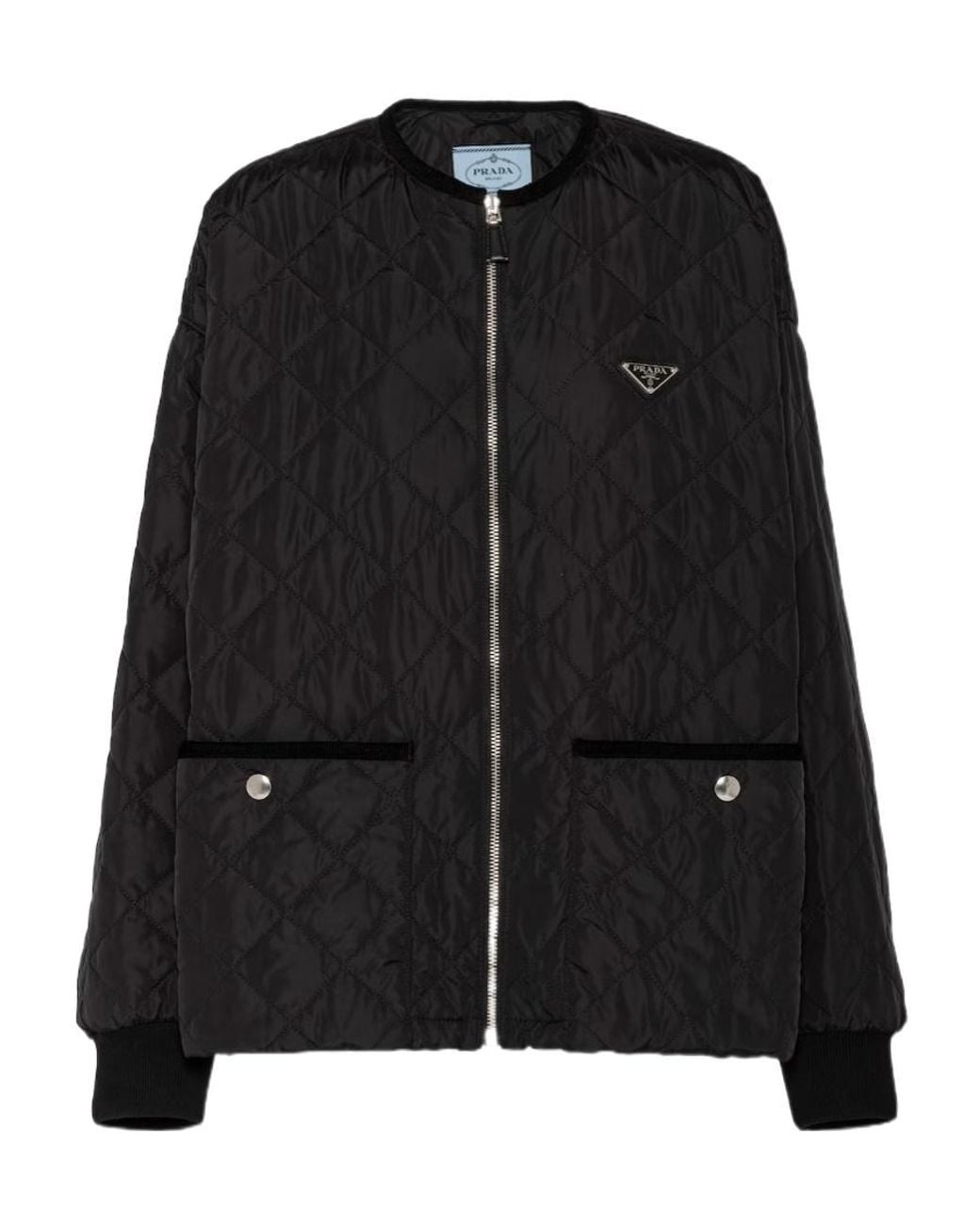 Prada Black Quilted Corduroy-Trim Jacket