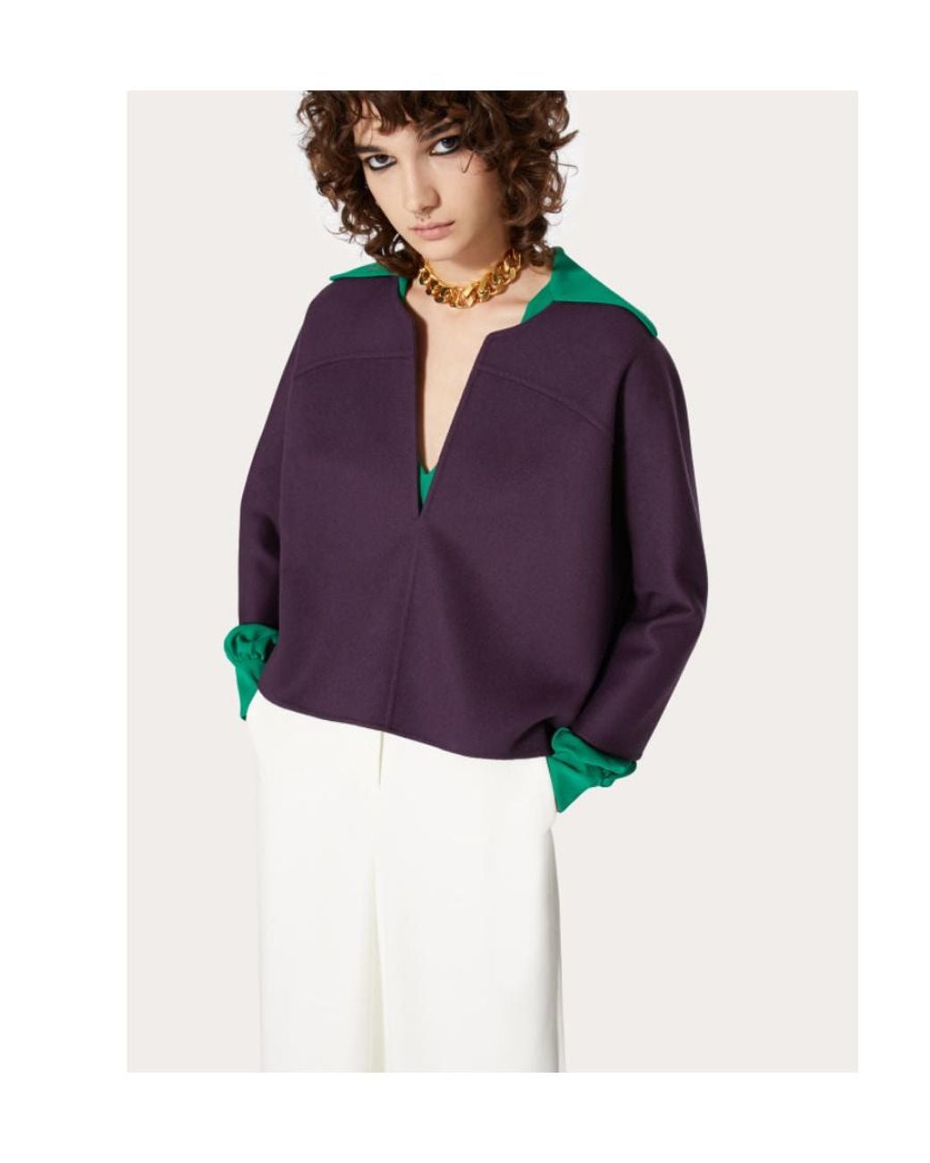 Valentino Purple V-Neck Cropped-Sleeve Knitted Top