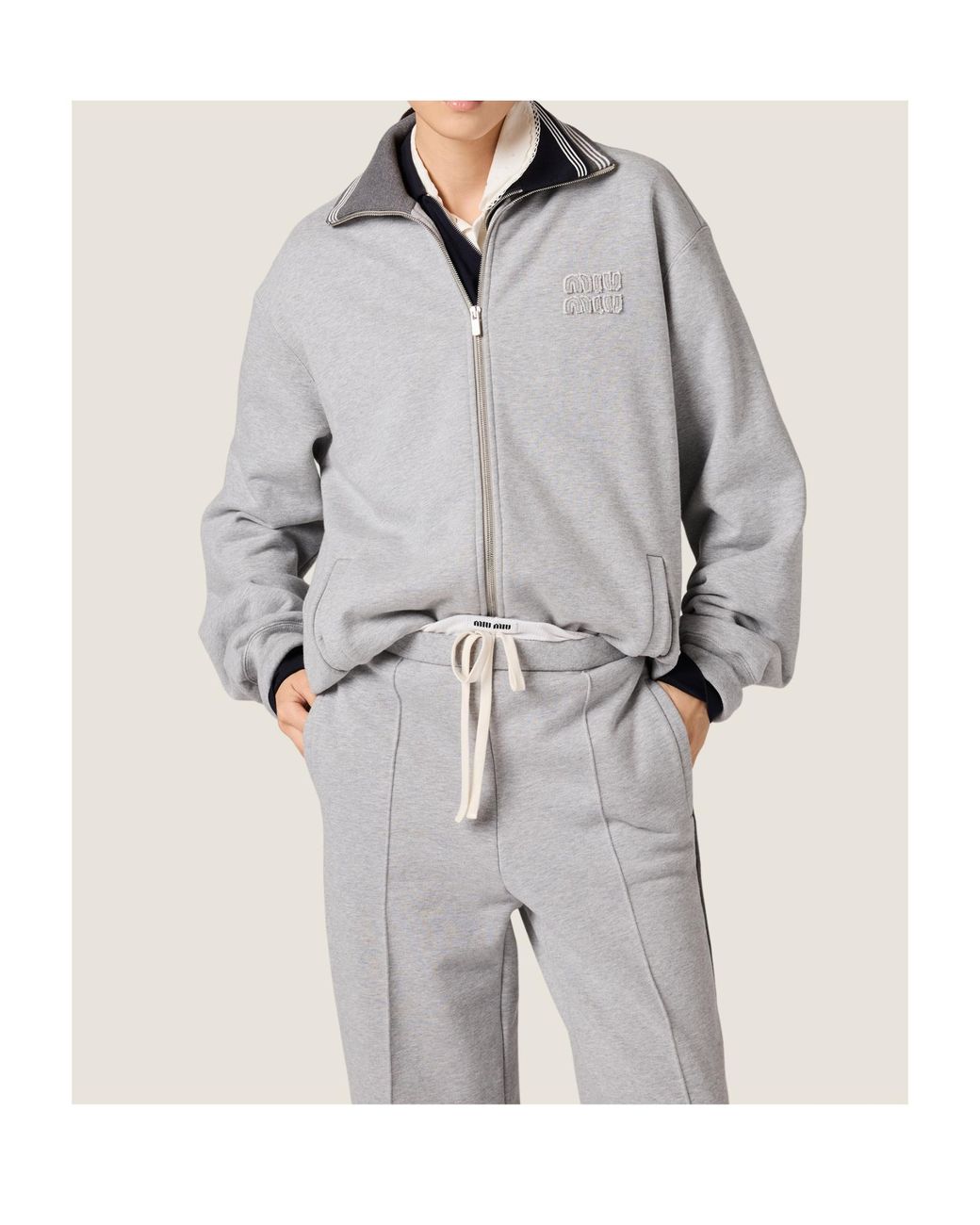 Miu Miu Gray Zip-Up Oversized Sweatshirt